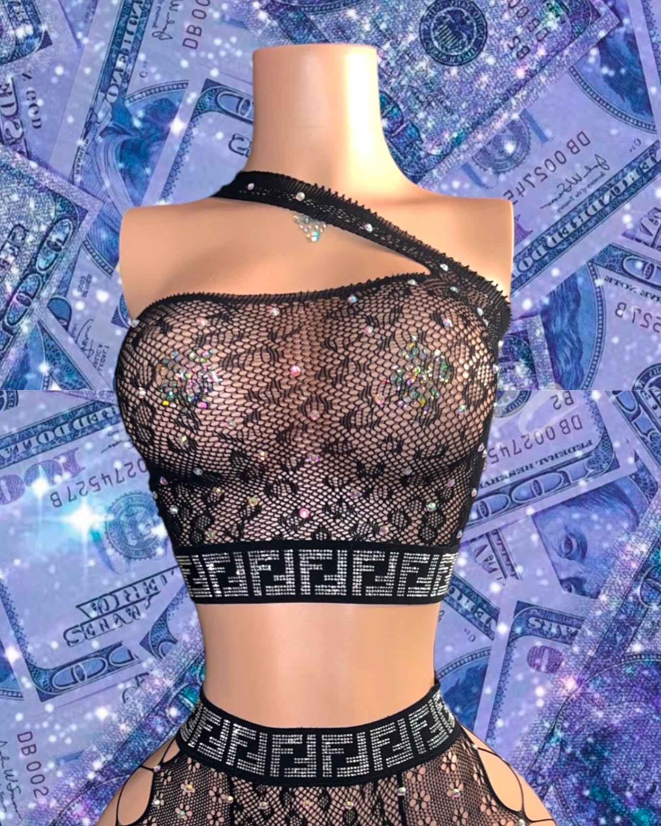 FeFe Diamond Fishnet Shorts Set (SILVER SOLD OUT)