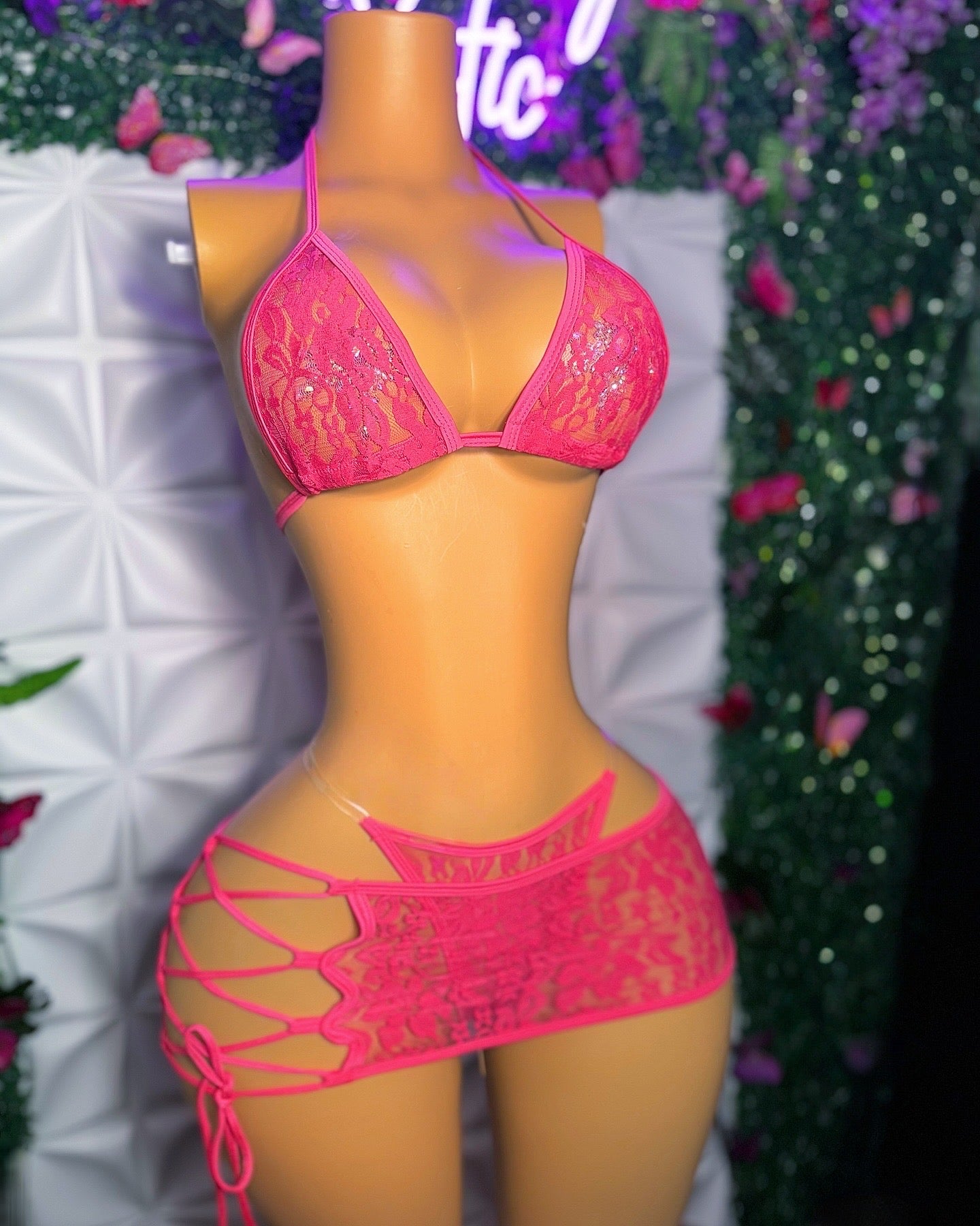 Kourtney Barker — 3 Piece Lace Bikini Side Tie Skirt Set