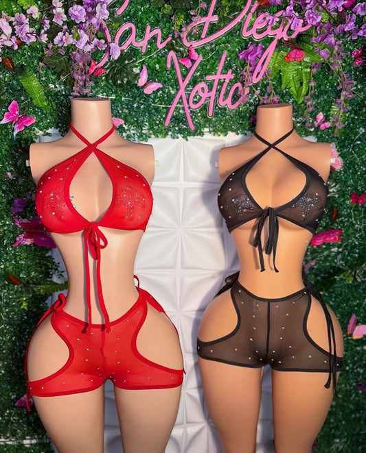 Malu Mesh 2 Piece Booty Cage Shorts Set Fits S-XL