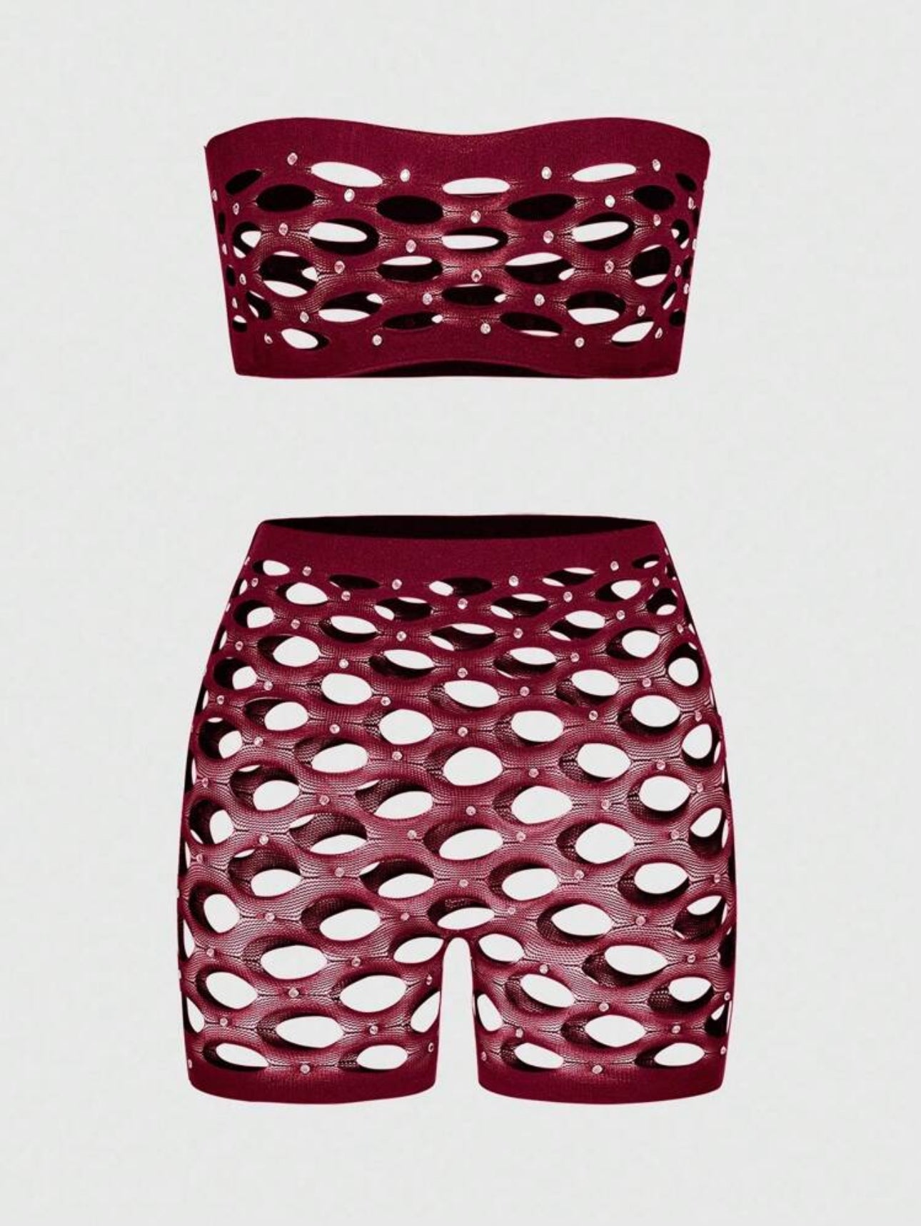 My Type Rhinestone Fishnet Shorts Set Fits XS-L