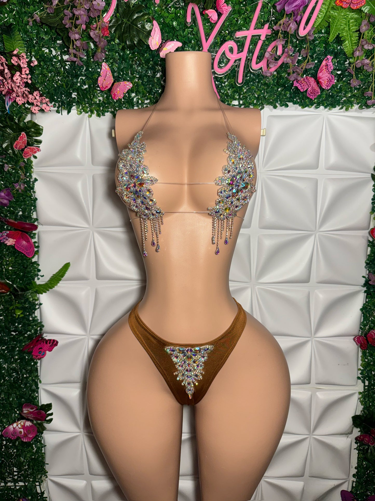 High Priestess Birthday Crystal Diamond Bikini Set with Full Coverage Thong
