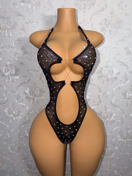 Mesh Startender Rhinestone One Piece