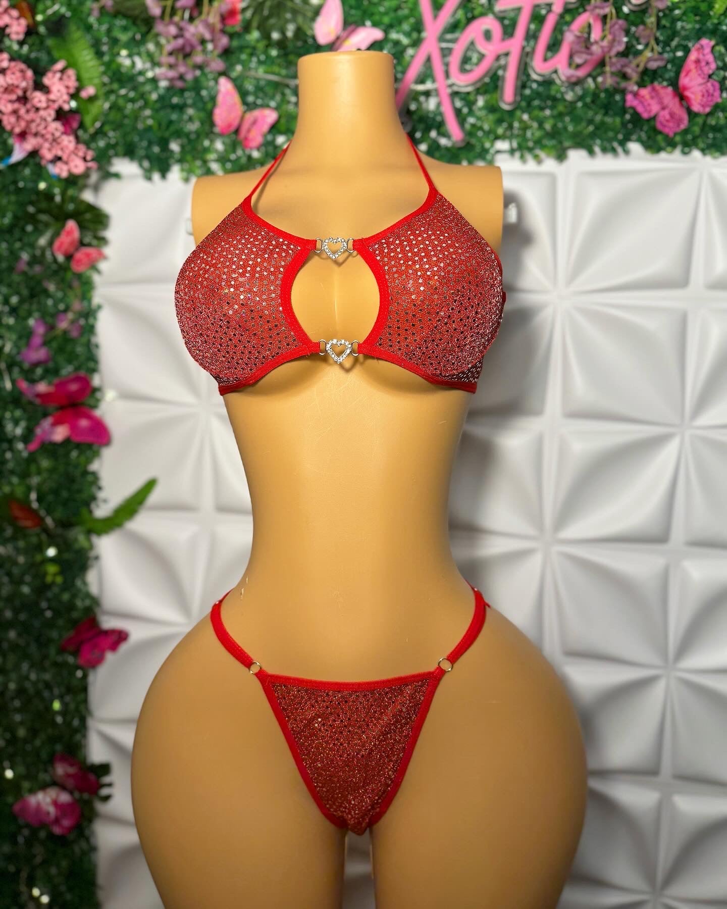 Sky — 2 Piece Sequin Bikini with Heart Pendant & Adjustable Thong