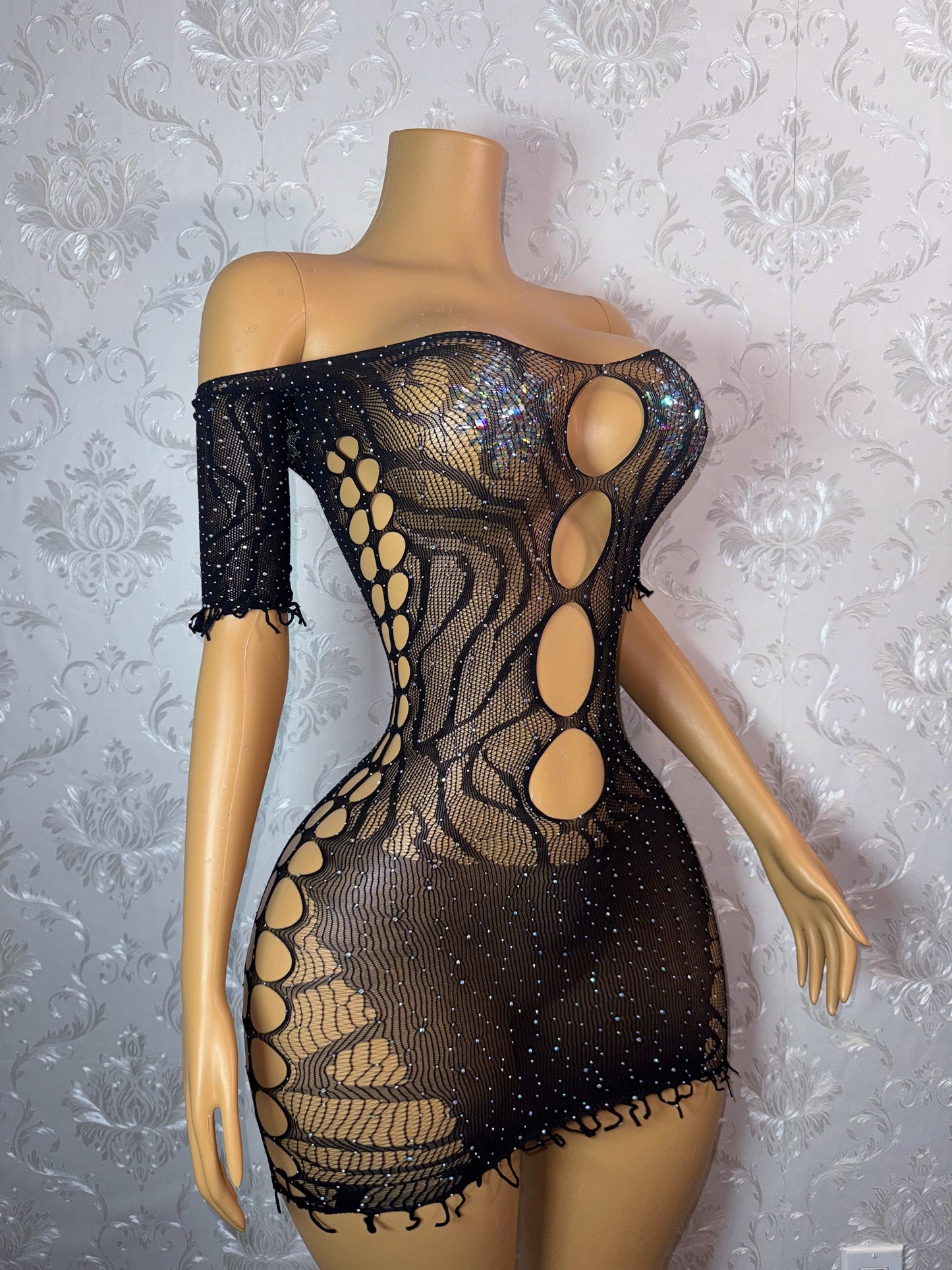 Vendetta — Rhinestone Zebra Dress Fits XS-L