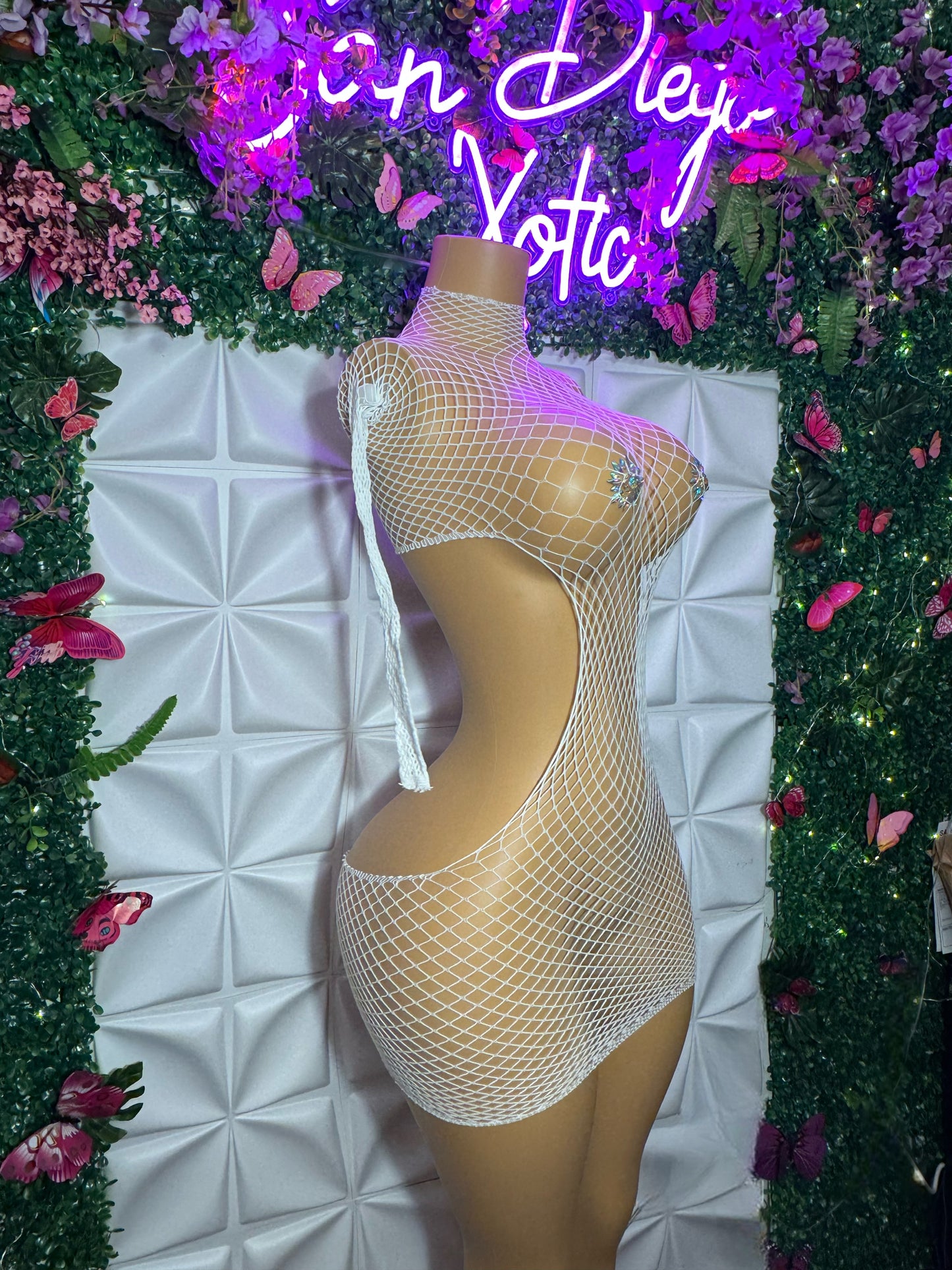 Lex Hollowed Out Sides Fishnet Dress Fits XS-L