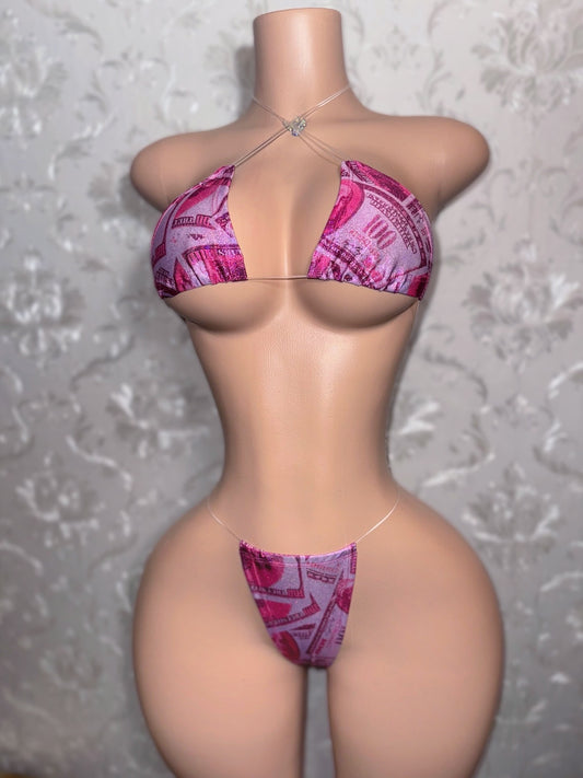 Money Print Bikini On Clear Cord