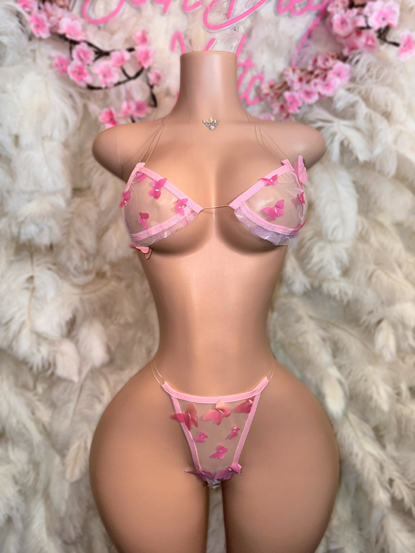 Fairy Princess — 3D Butterfly Sheer Bikini in Hot Pink