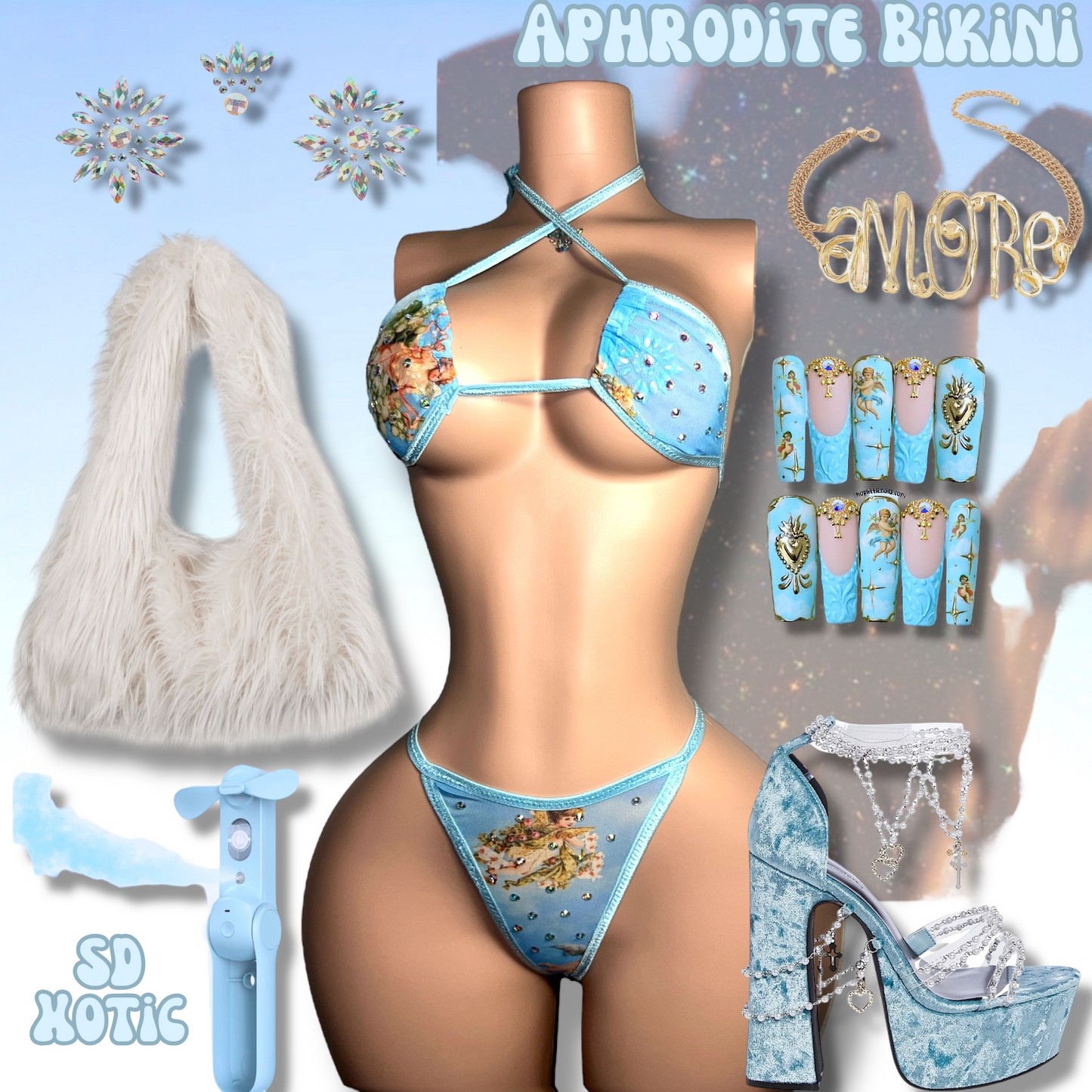 Sheer Angel Mesh Collection Aphrodite &Seraphina with Rhinestones