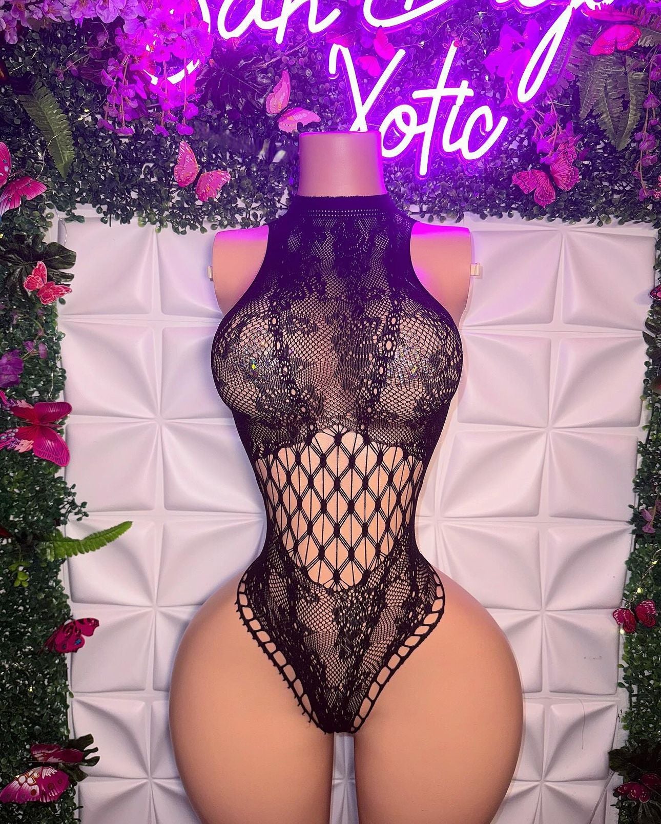 Genesis Flower Lace Fishnet Teddy One Piece Fits XS-XL