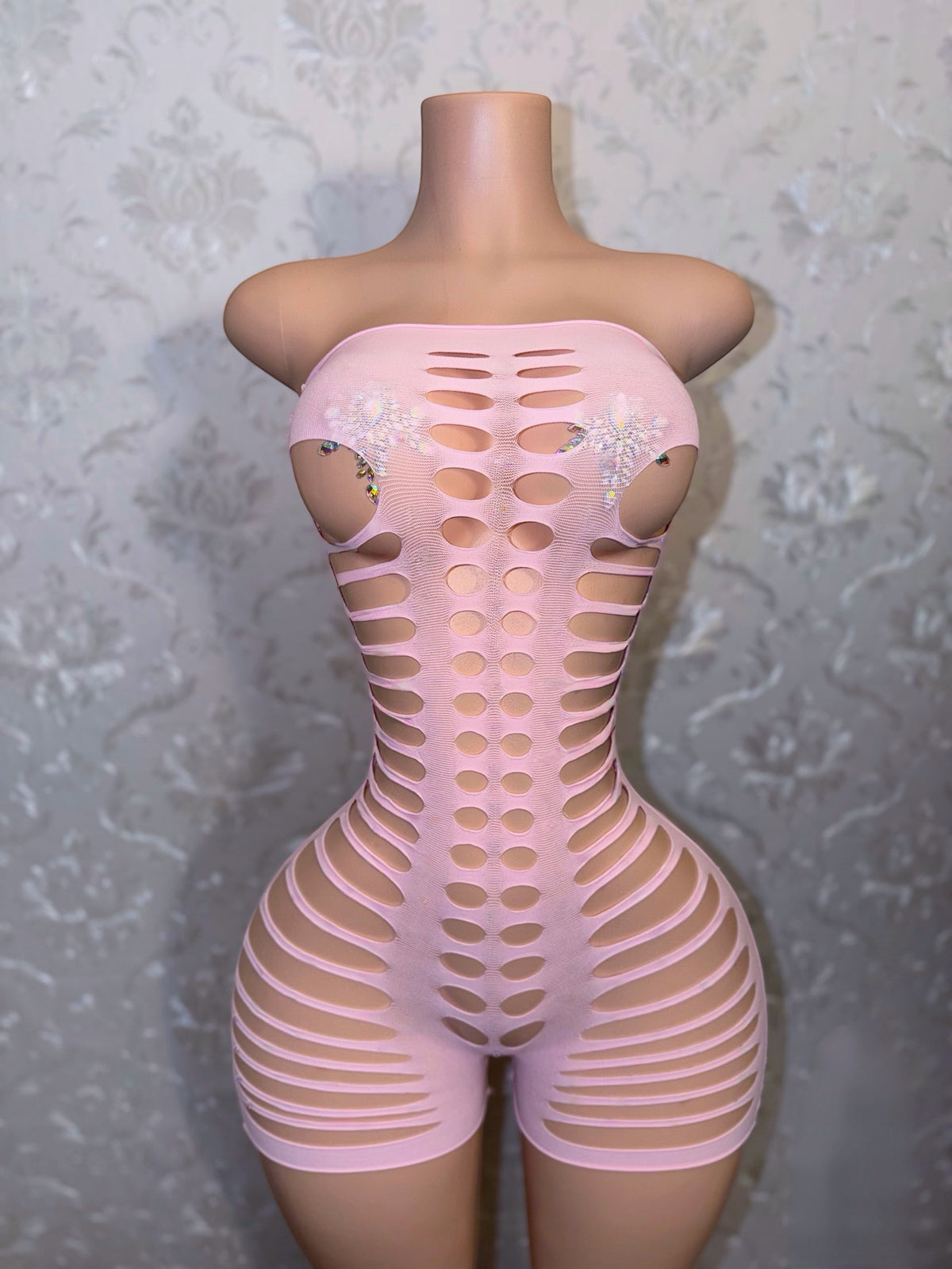 Monique Fishnet Slits Romper Fits S-XL