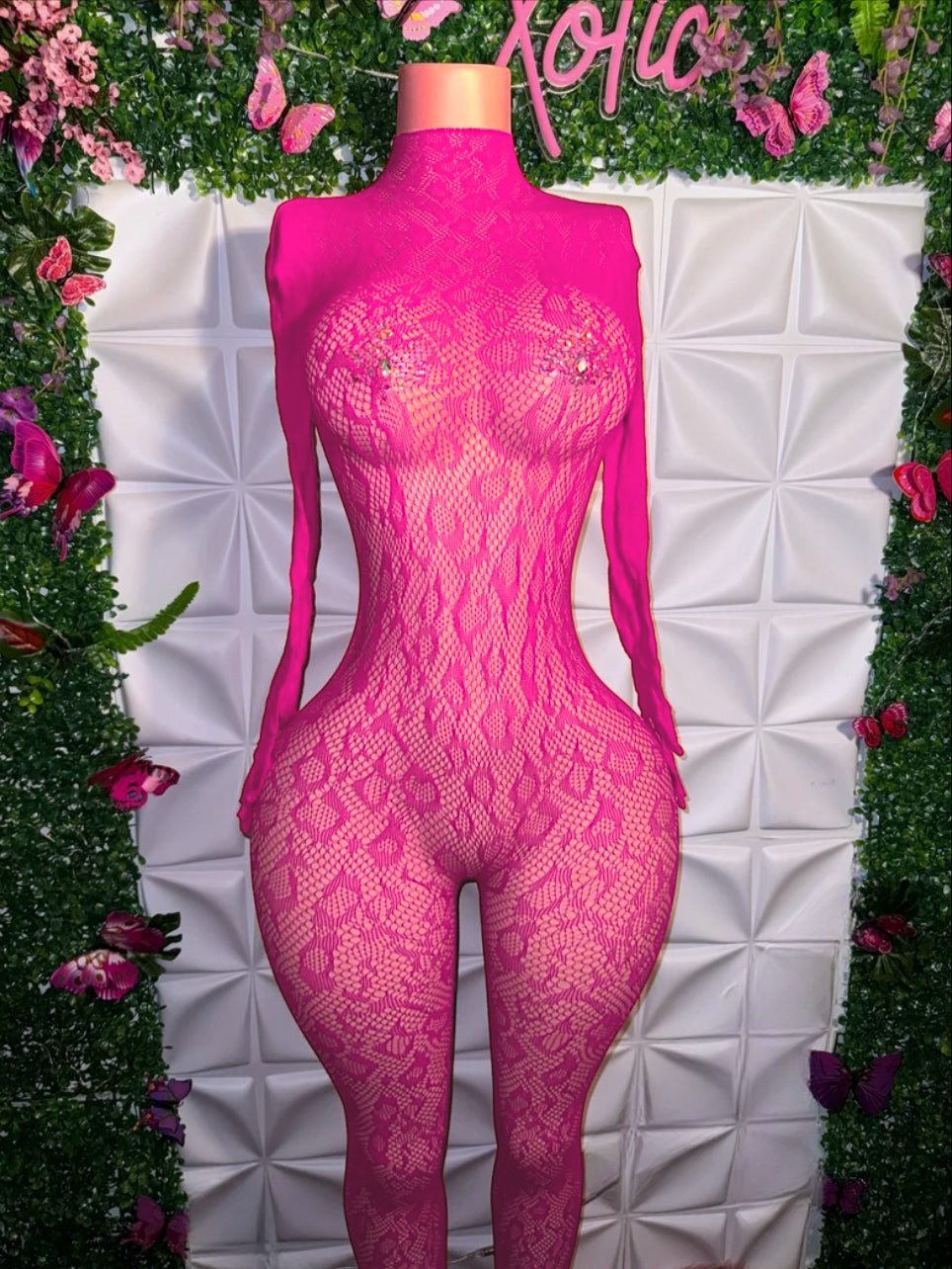 Sherice Fishnet Cheetah Bodystocking with Gloved Sleeve Fits All Sizes