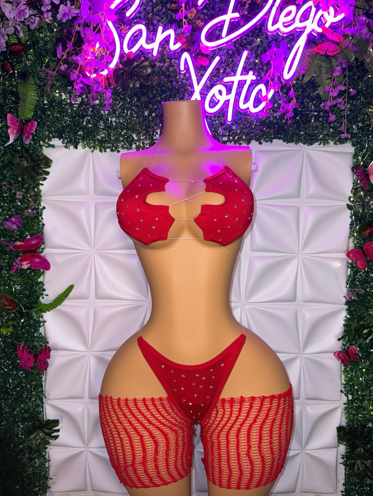 Jayda — 3 Piece Set Bikini with Cut-Off Fishnets