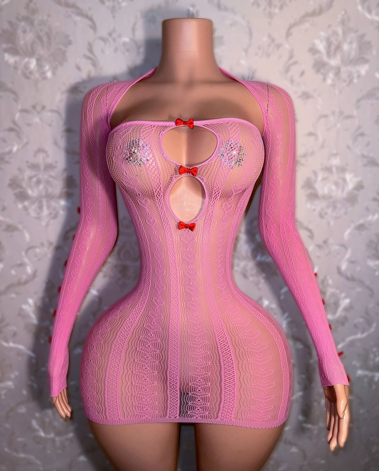 Chrome Hearts with Bows 2 Piece Dress and Romper with Shawl in Baby Pink Fits XS-L