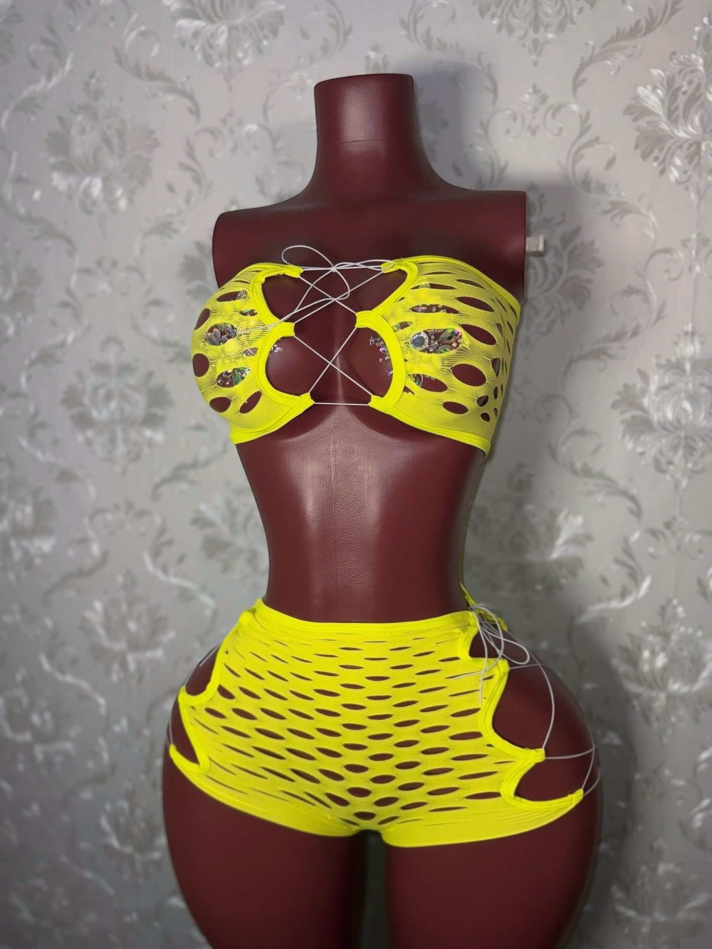 Pretty Doll — 2 Piece Fishnet Shorts Set Fits XS-L