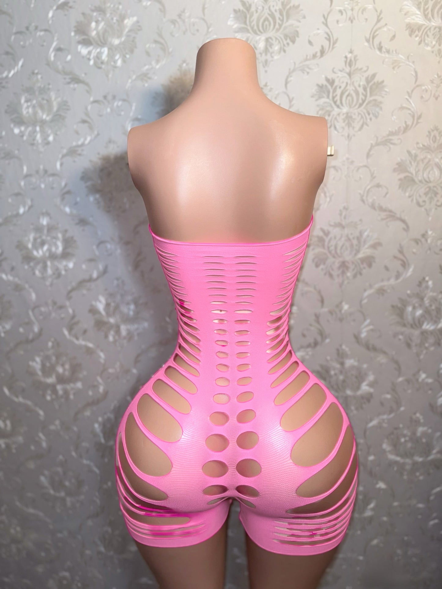 Monique Fishnet Slits Romper Fits XS-L