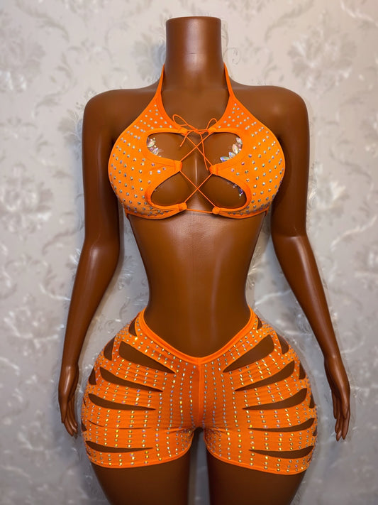 Valentina Diamond Slits Shorts Set Fits S-L