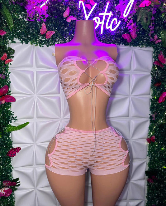 Pretty Doll 2 Piece Fishnet Shorts Set Fits XS-L