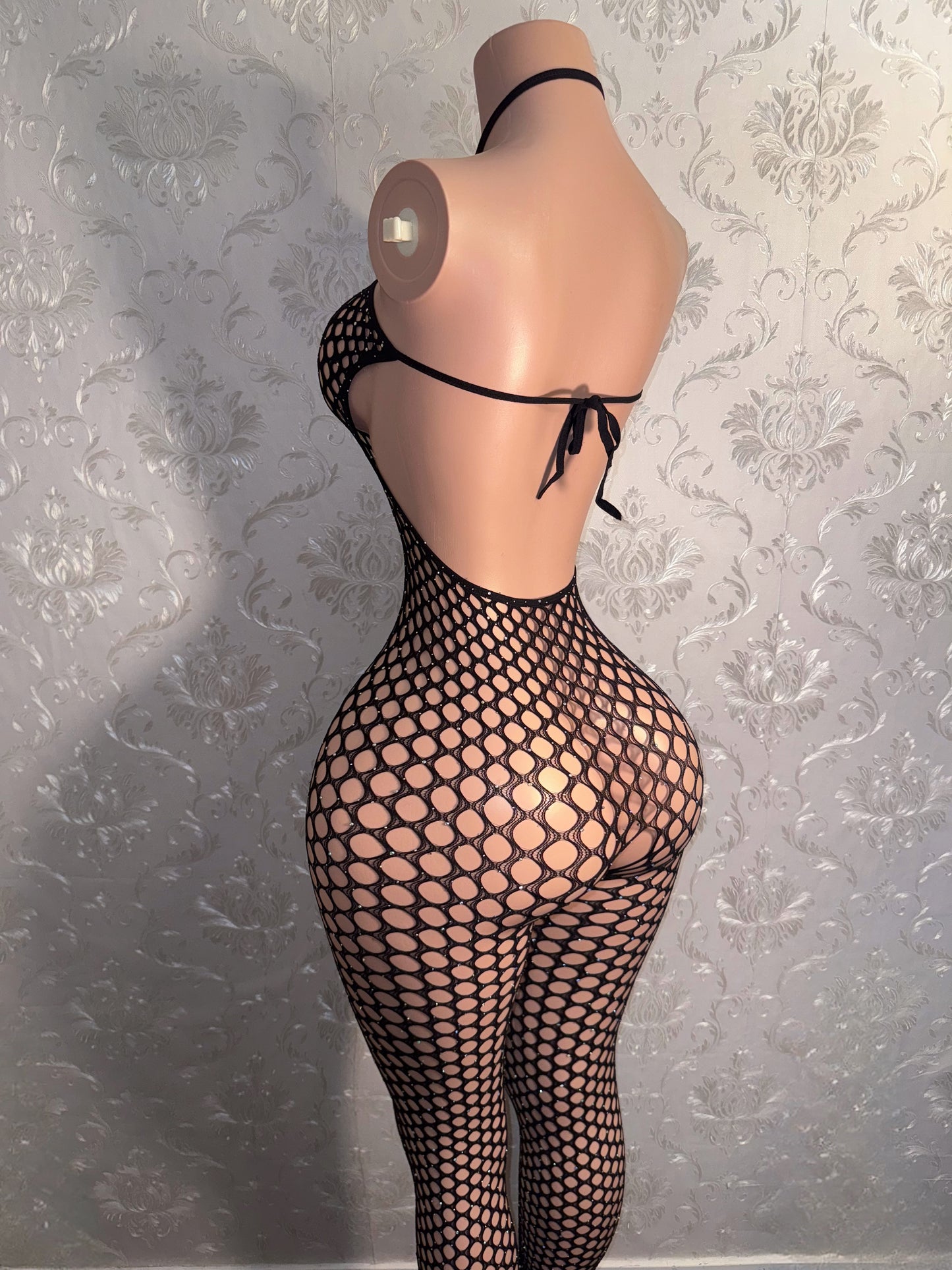 Suki — Traditional O-Ring Bra Fishnet Bodystocking Fits XS-L
