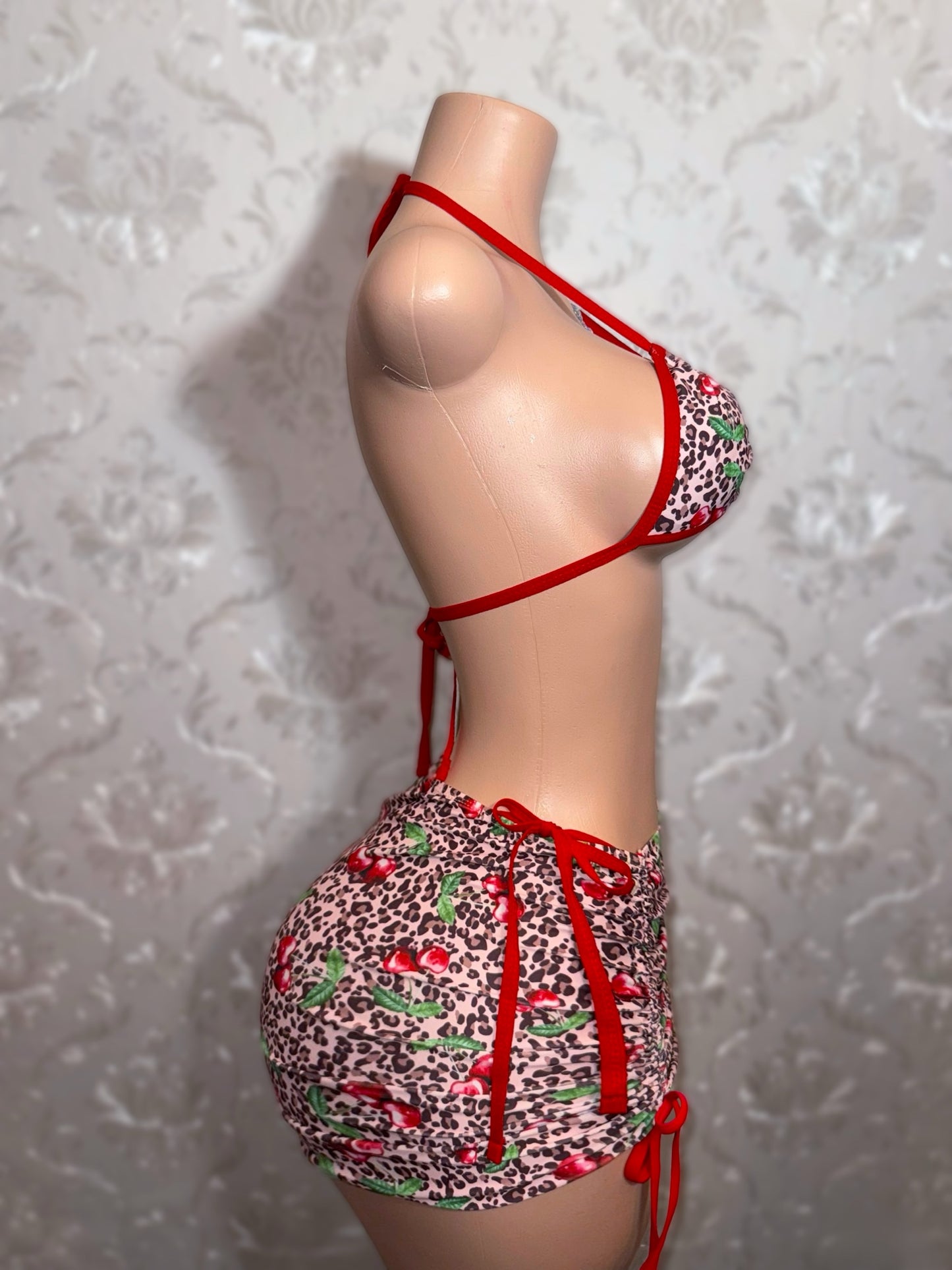 Shirley Temple — 3 Piece Cherry Leopard Scrunch Skirt Set