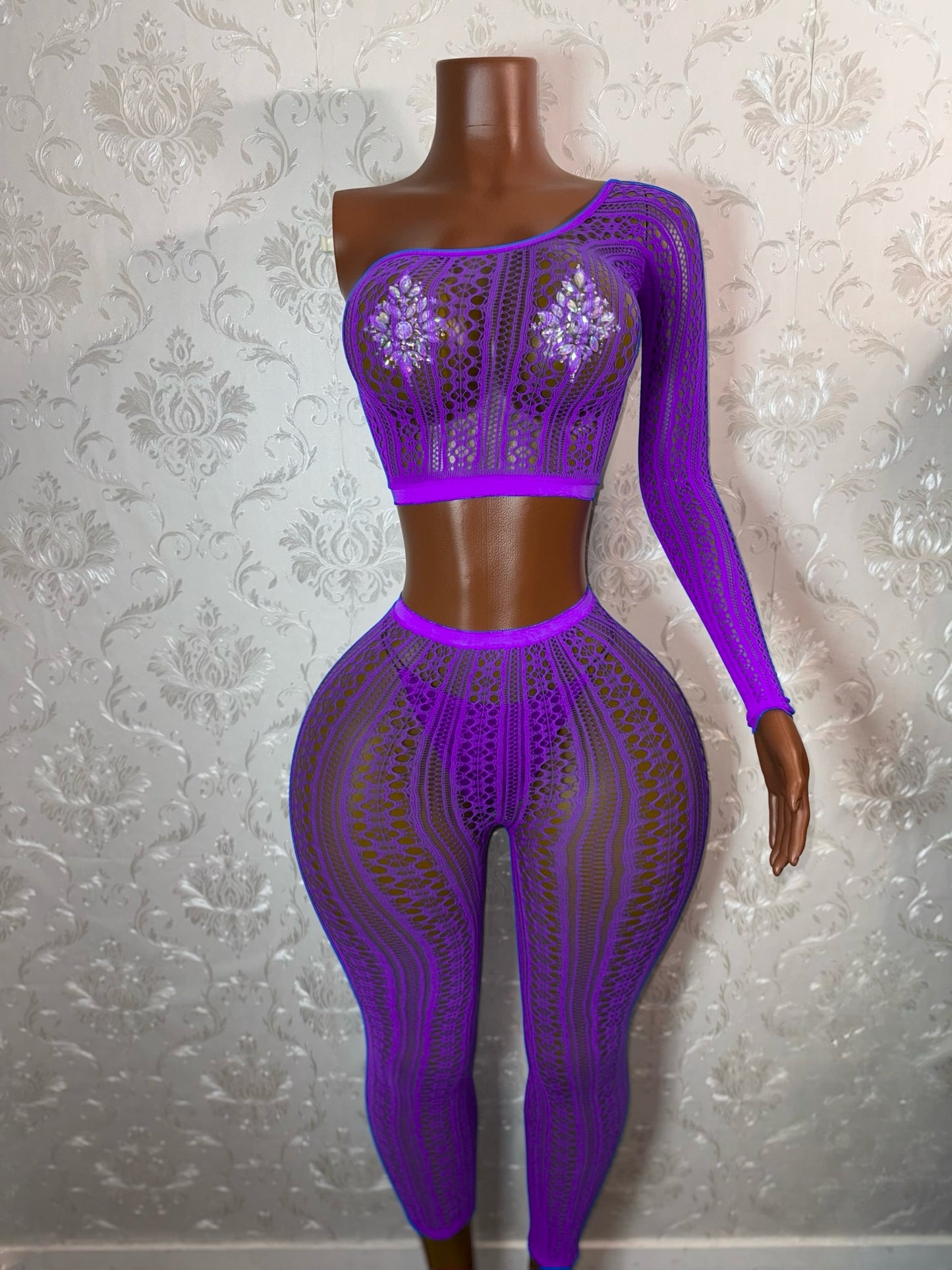Leila — Mandala Lace Fishnet Pants Set Optional Thong Fits XS-L