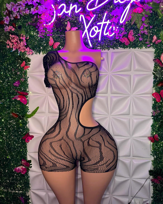 Holla Back Romper Zebra Quarter Sleeve Fits XS-XL
