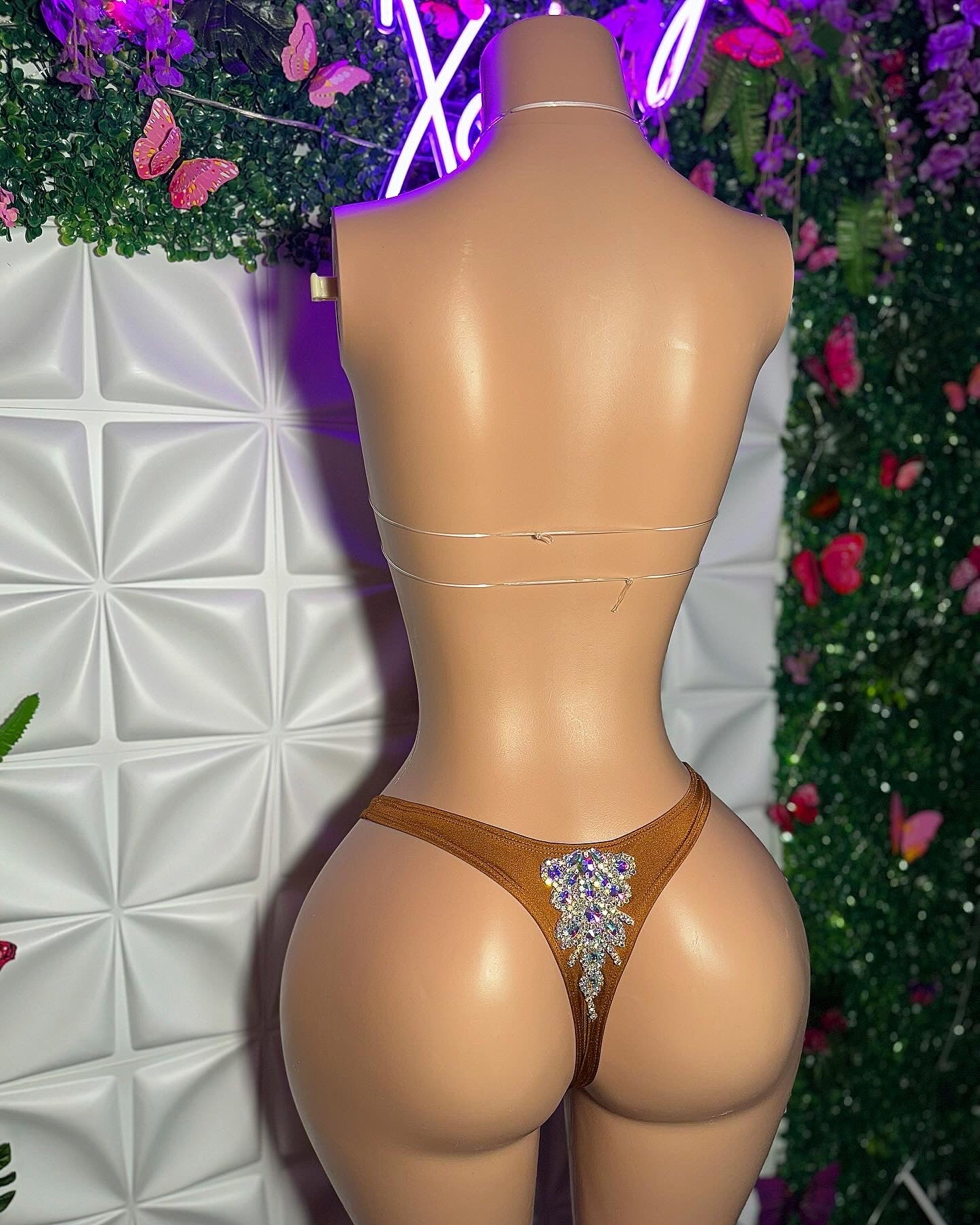 High Priestess Birthday Crystal Diamond Bikini Set with Full Coverage Thong