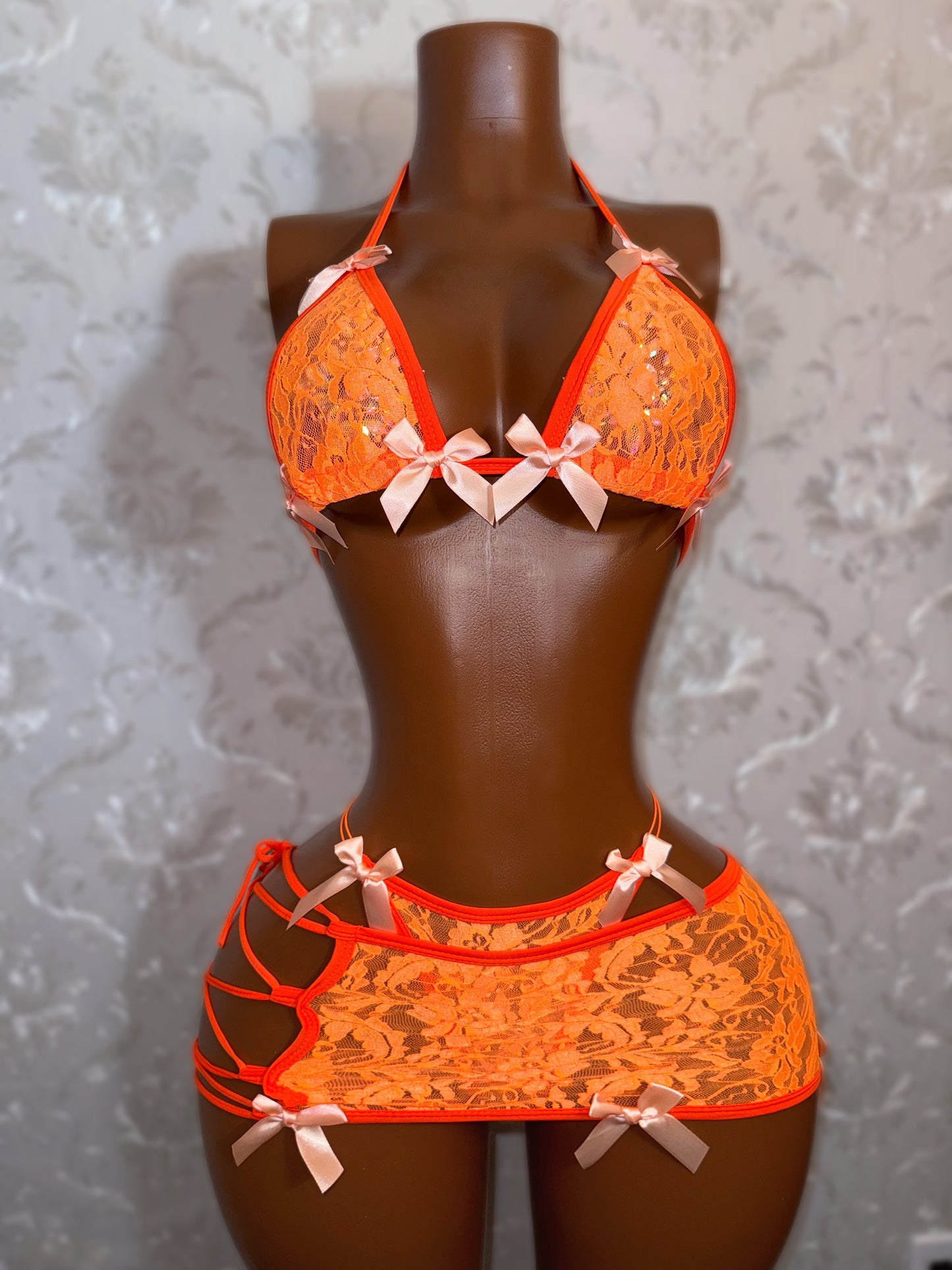 Tangerine Lace Skirt Set Fits XS-L