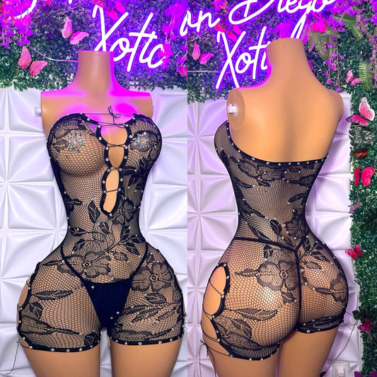 Gigi Lace Romper 2 Piece Set with Thong Fits XS-XL