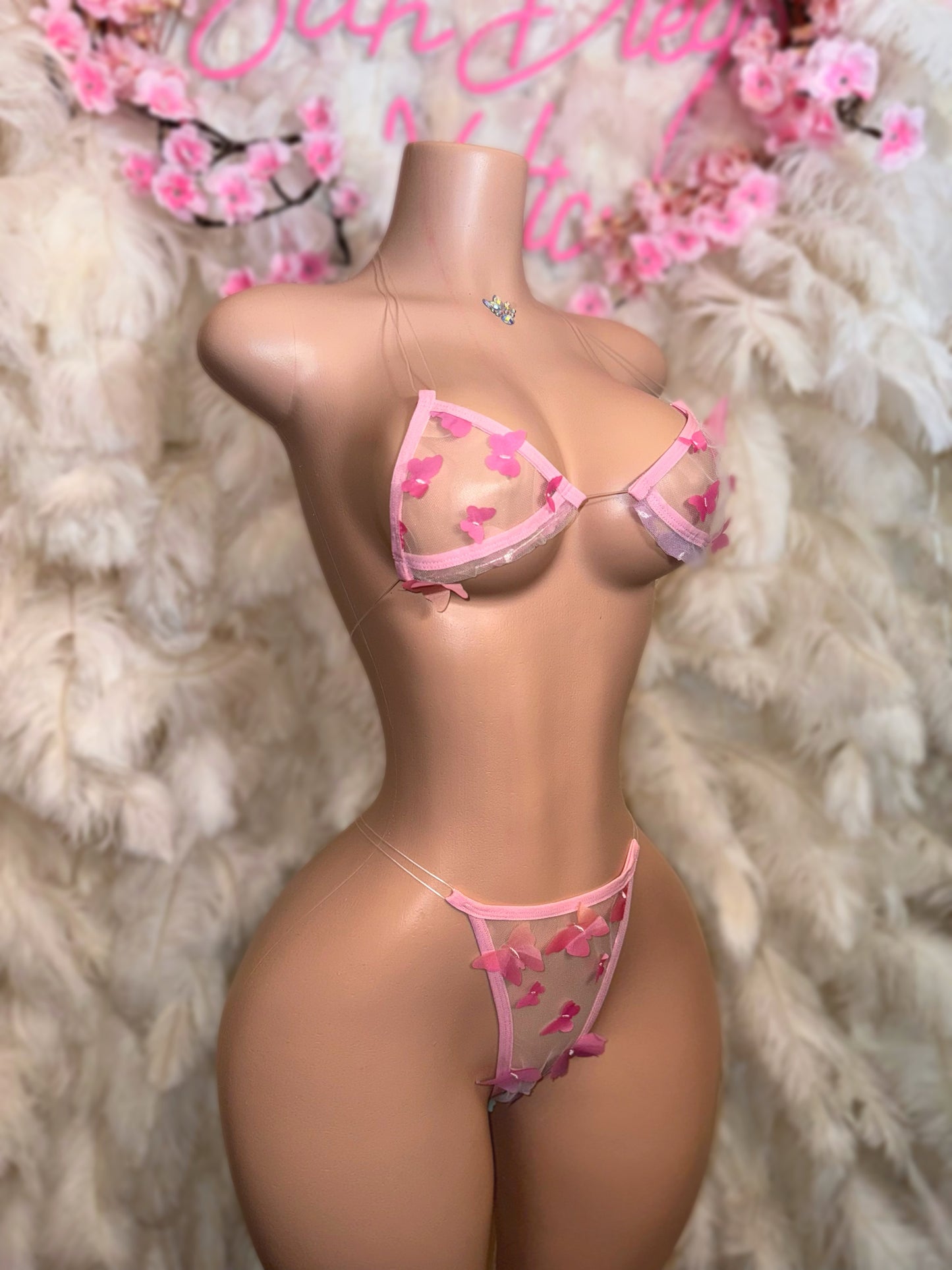 Fairy Princess — 3D Butterfly Sheer Bikini in Hot Pink