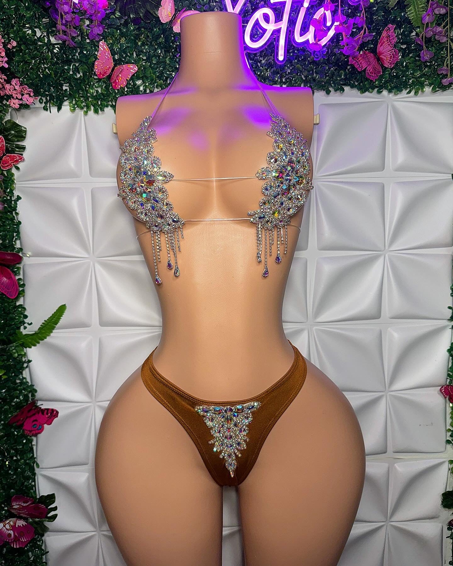 High Priestess Birthday Crystal Diamond Bikini Set with Full Coverage Thong