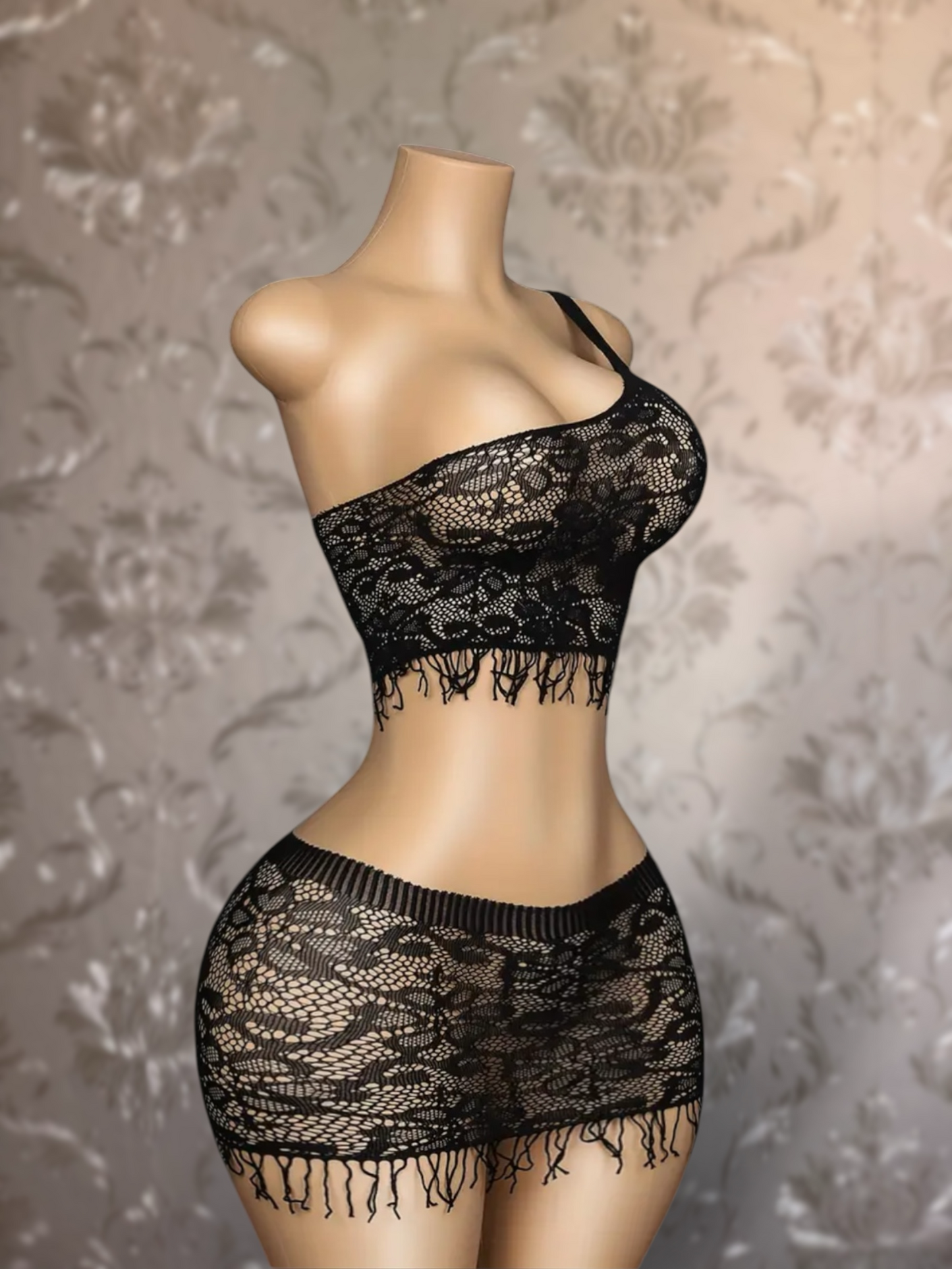 Amber Fringe Fishnet Skirt Set Fits XS-L