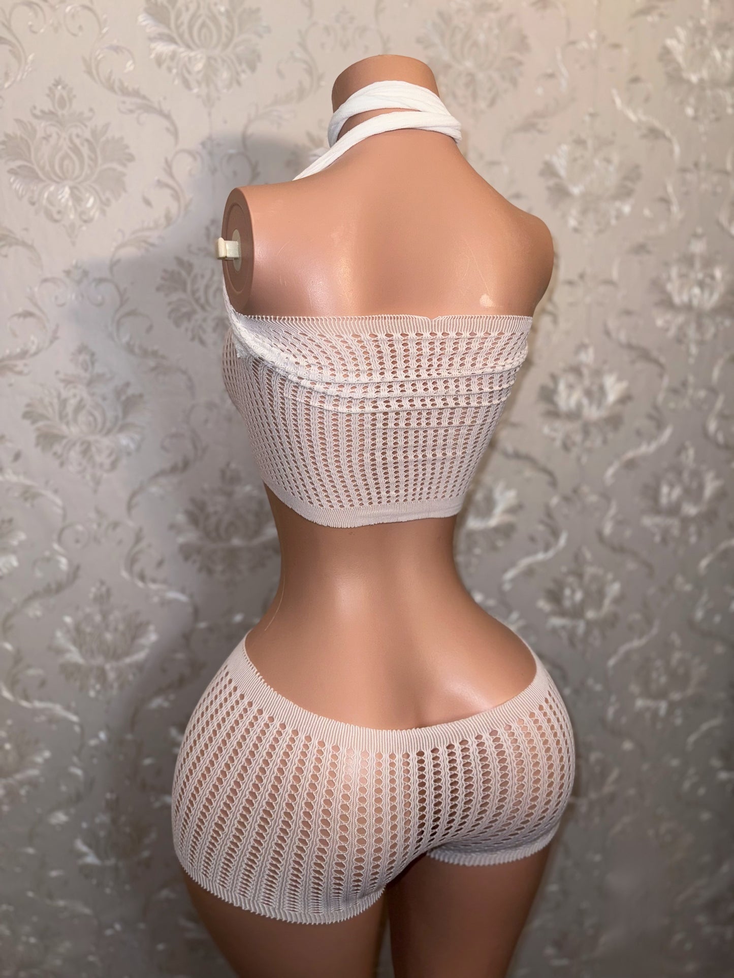 Caleesi Fishnet Long Sleeve Top and Shorts Set Bantu Knot Fits XS-L