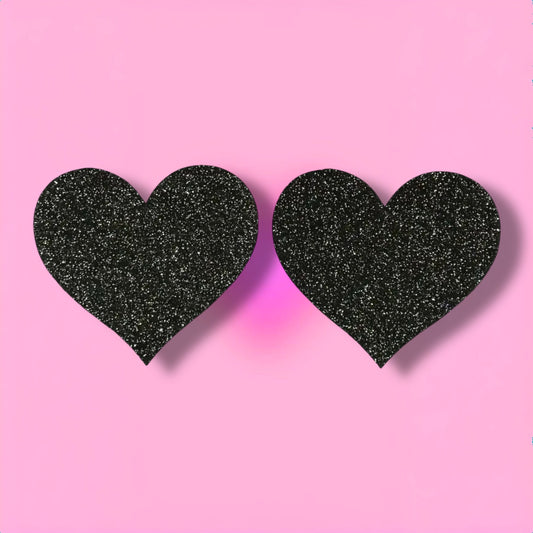 Glitter Pasties Black Hearts