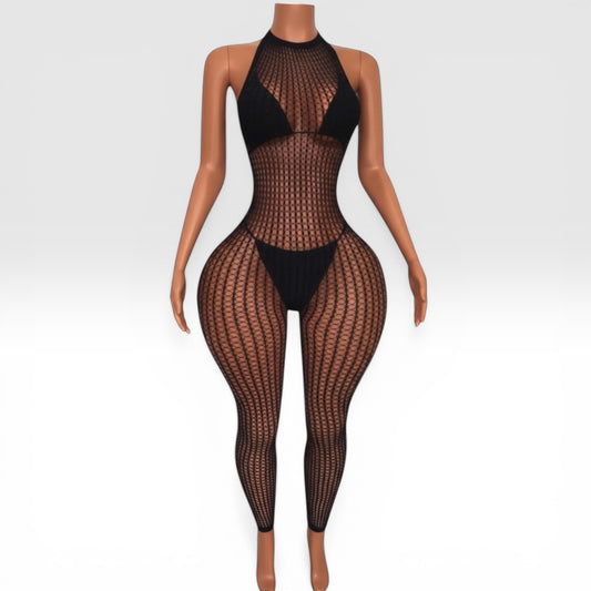 Serena Halter Fishnet Bodystocking Fits XS-L