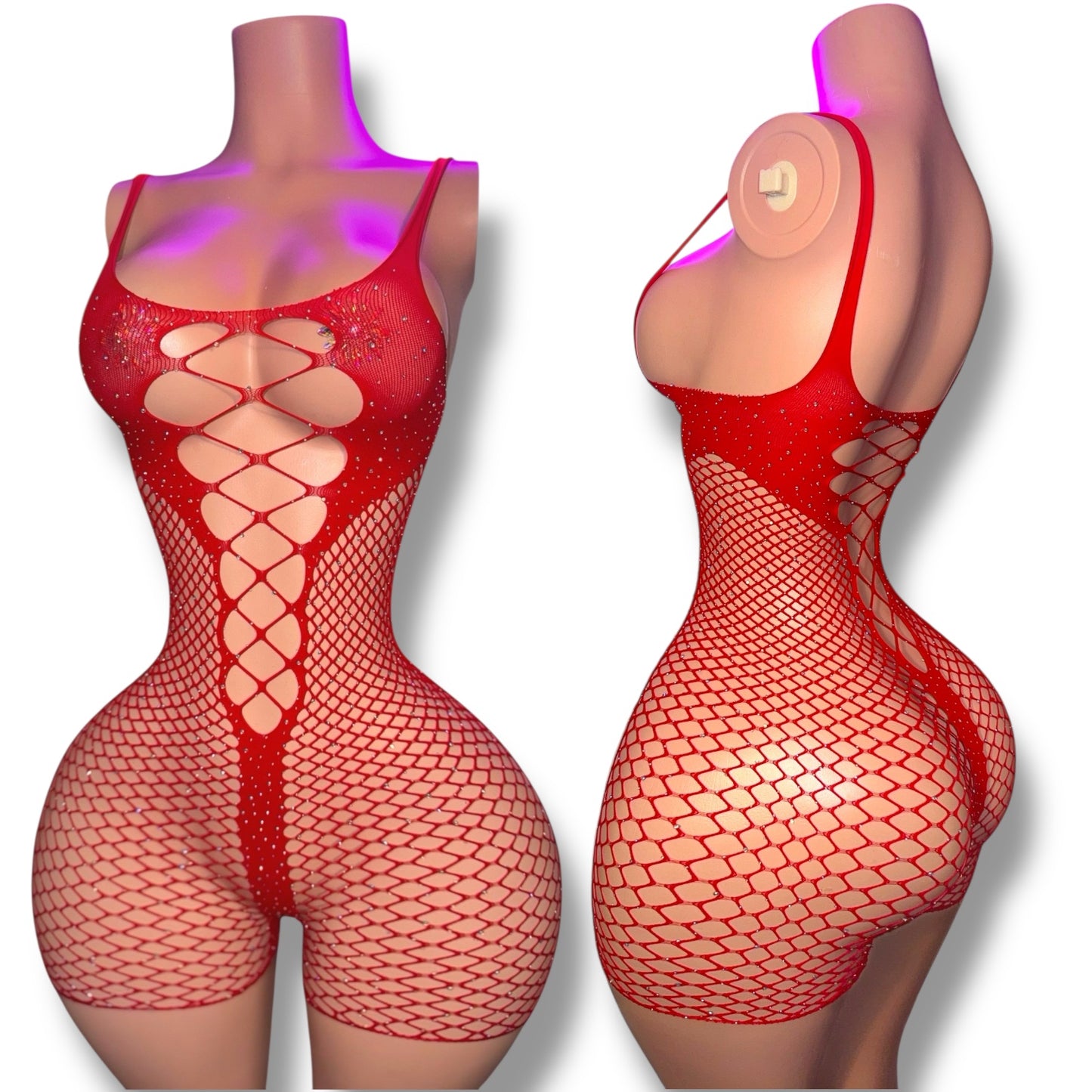 Divine Small Stones Fishnet Romper Fits XS-L