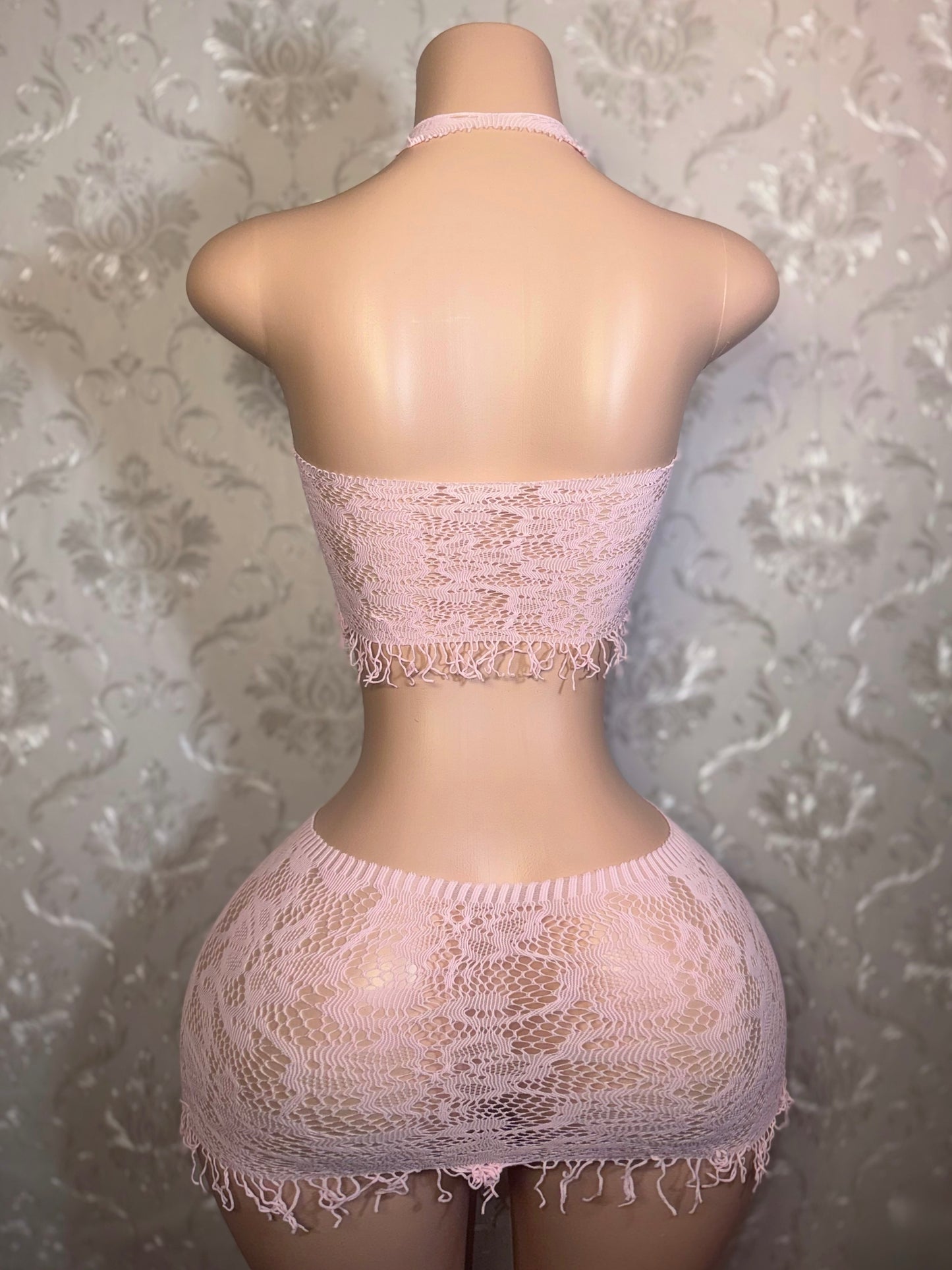 Amber Fringe Fishnet Skirt Set Fits XS-L
