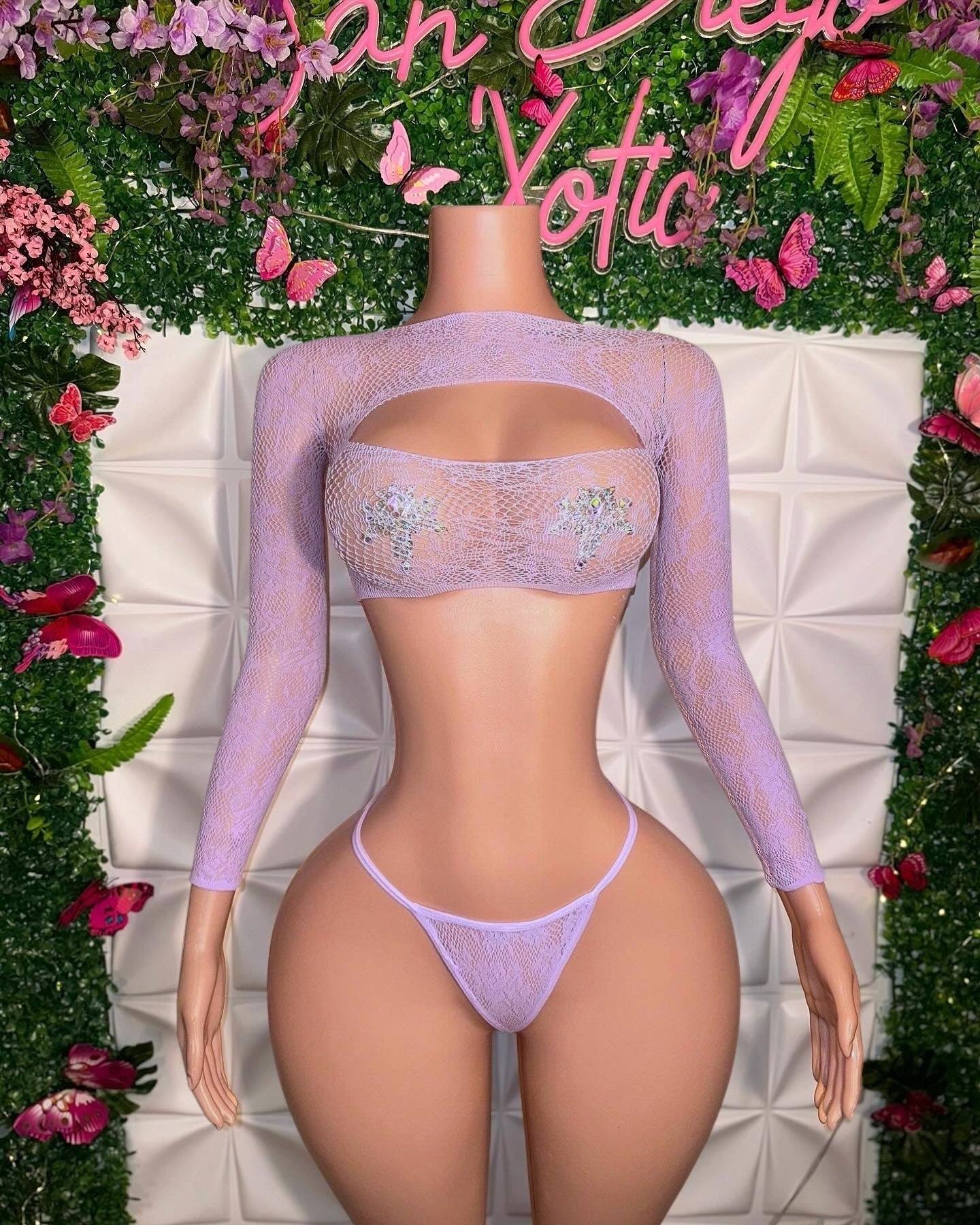Kawaii — Lace Long Sleeve Crop Top and Thong 2 Piece Fits XS-L