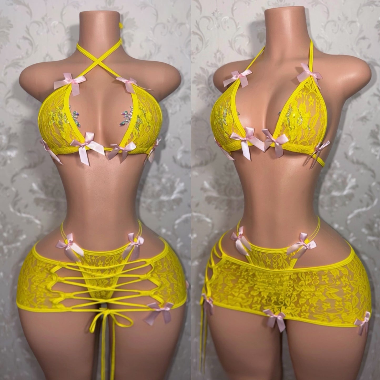 Lemon Squeezy Pastel Yellow Kawaii Lace Skirt Set Fits XS-L