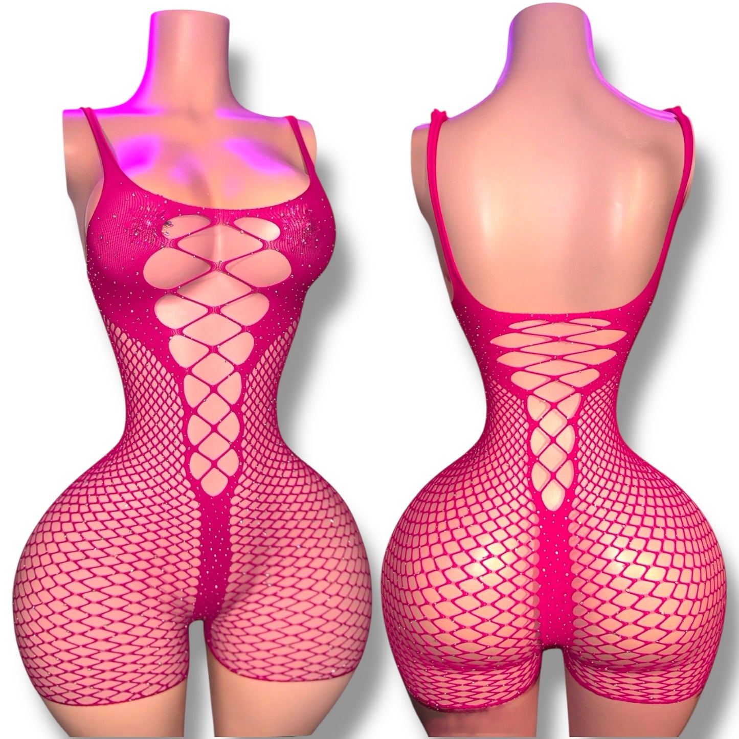 Divine Small Stones Fishnet Romper Fits XS-L