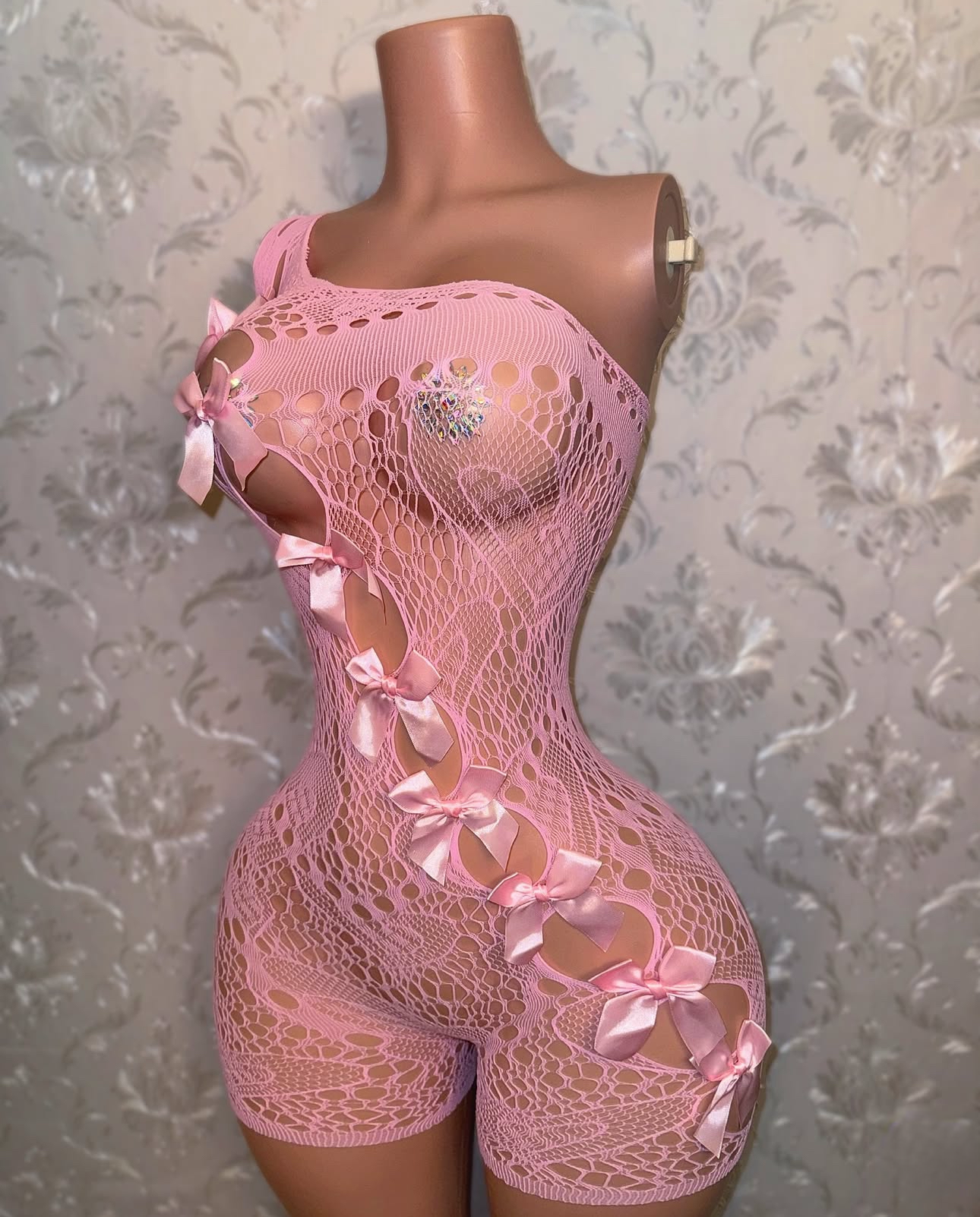 Jaidyn Lace Asymmetrical Romper with Bows Fits XS-XL