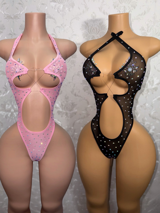 Mesh Startender Rhinestone One Piece