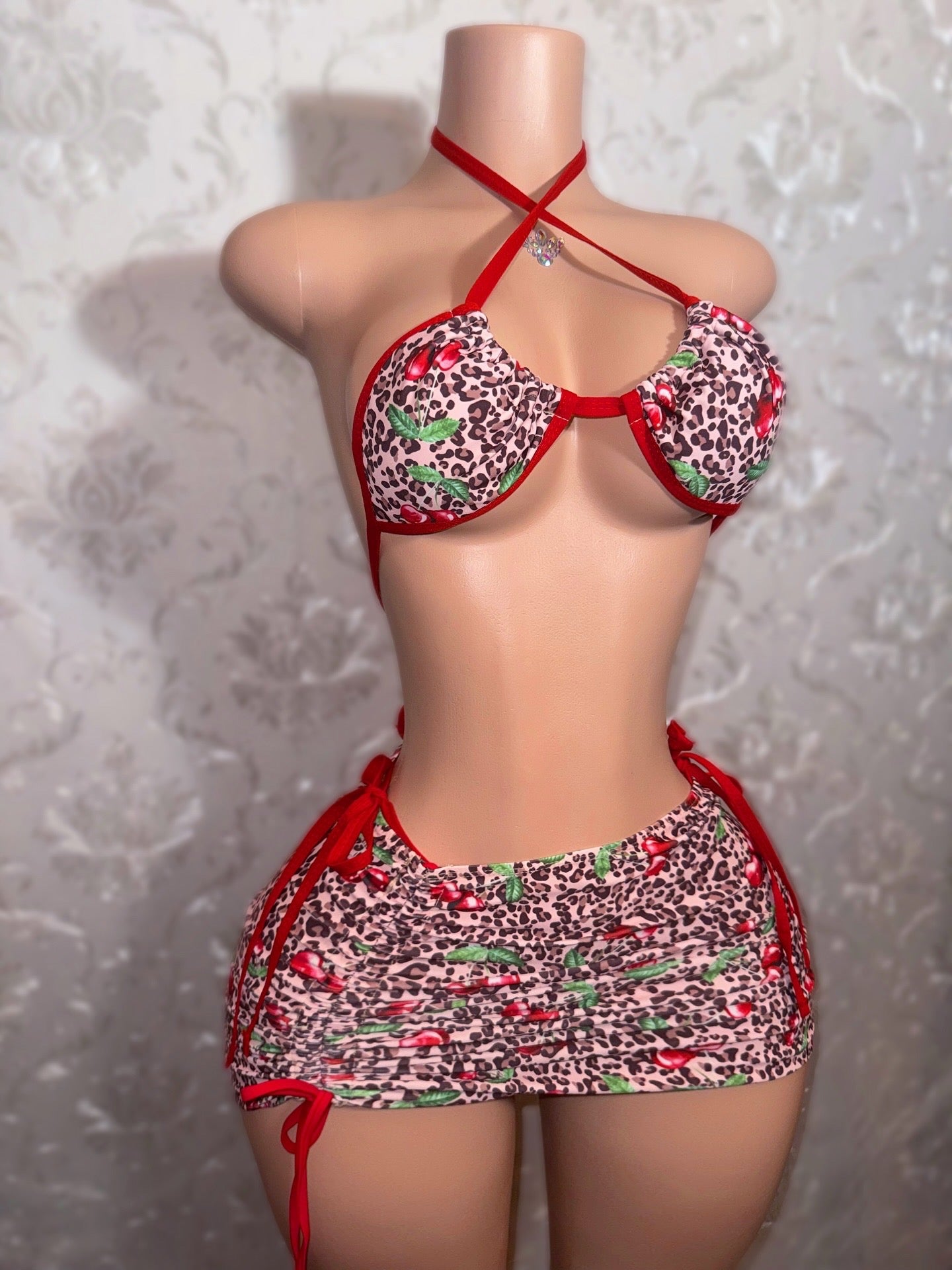 Shirley Temple — 3 Piece Cherry Leopard Scrunch Skirt Set