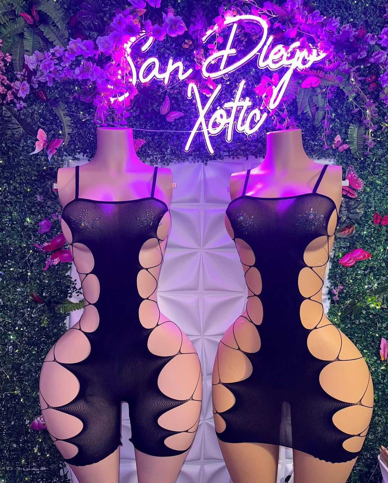 Isis Hollow Sides Fishnet Romper Fits XS-M, Dress Fits XS-L