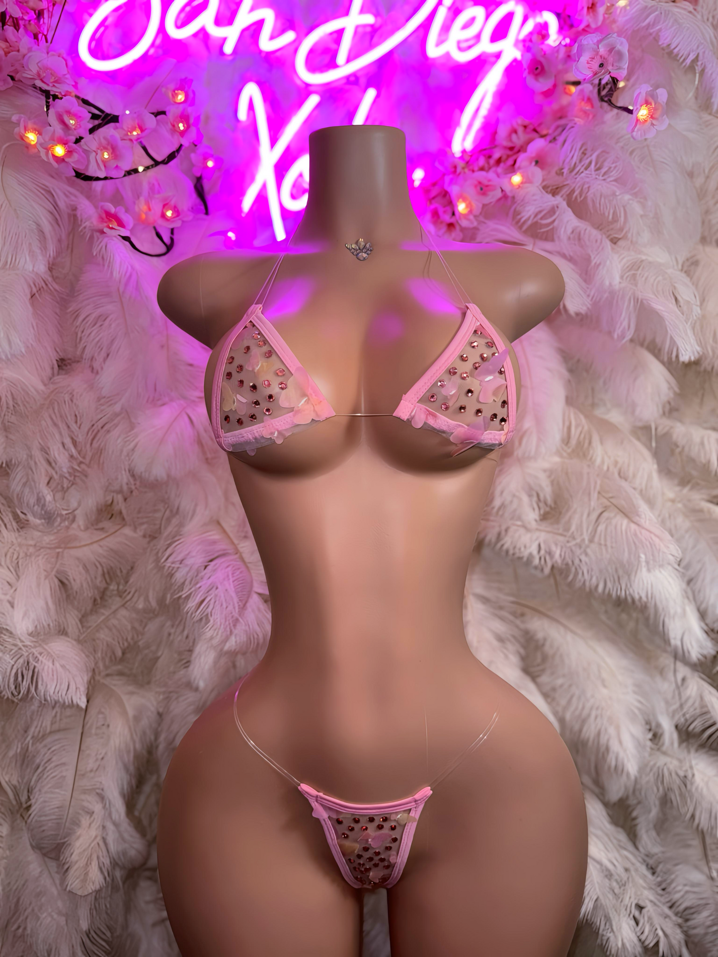 Fairy Princess Micro — 3D Sheer Butterfly Bikini in Light Pink Fits XS-M
