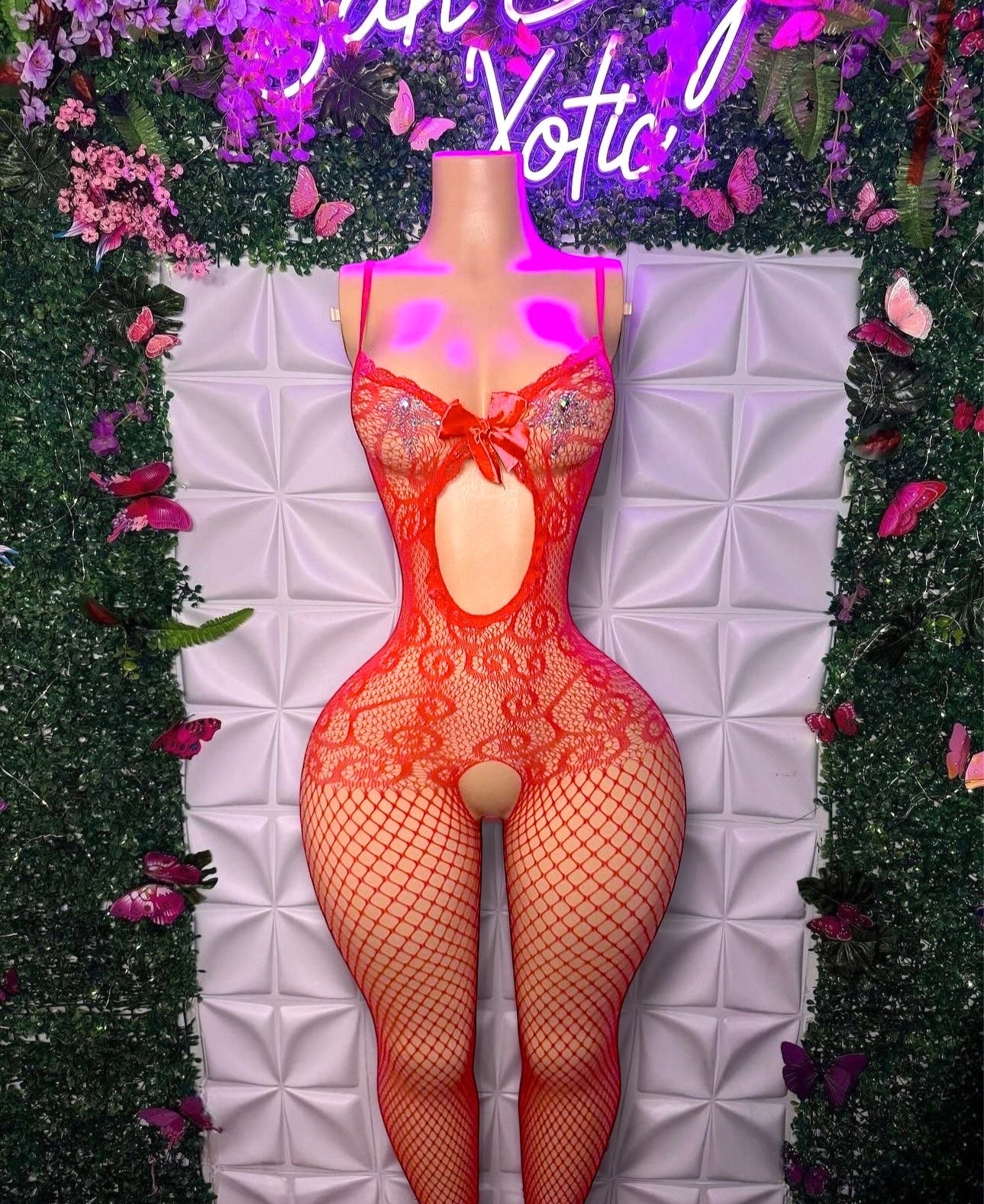 Babydoll — Fishnet Bodystocking with Bow Fits XS-L