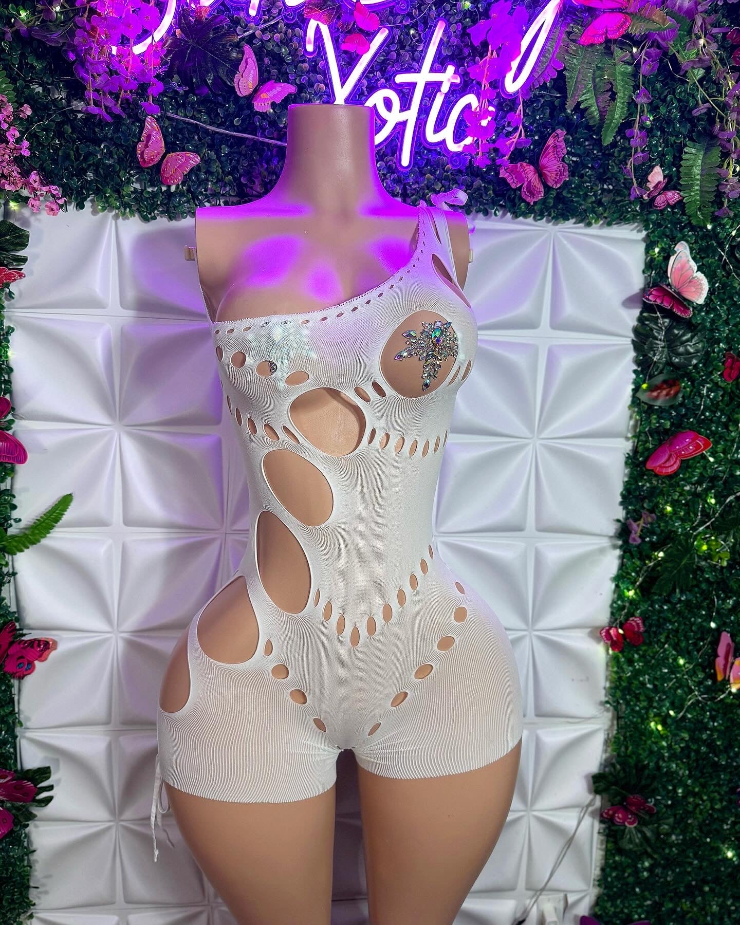 Jaidyn Sheer Fishnet Romper Fits XS-L