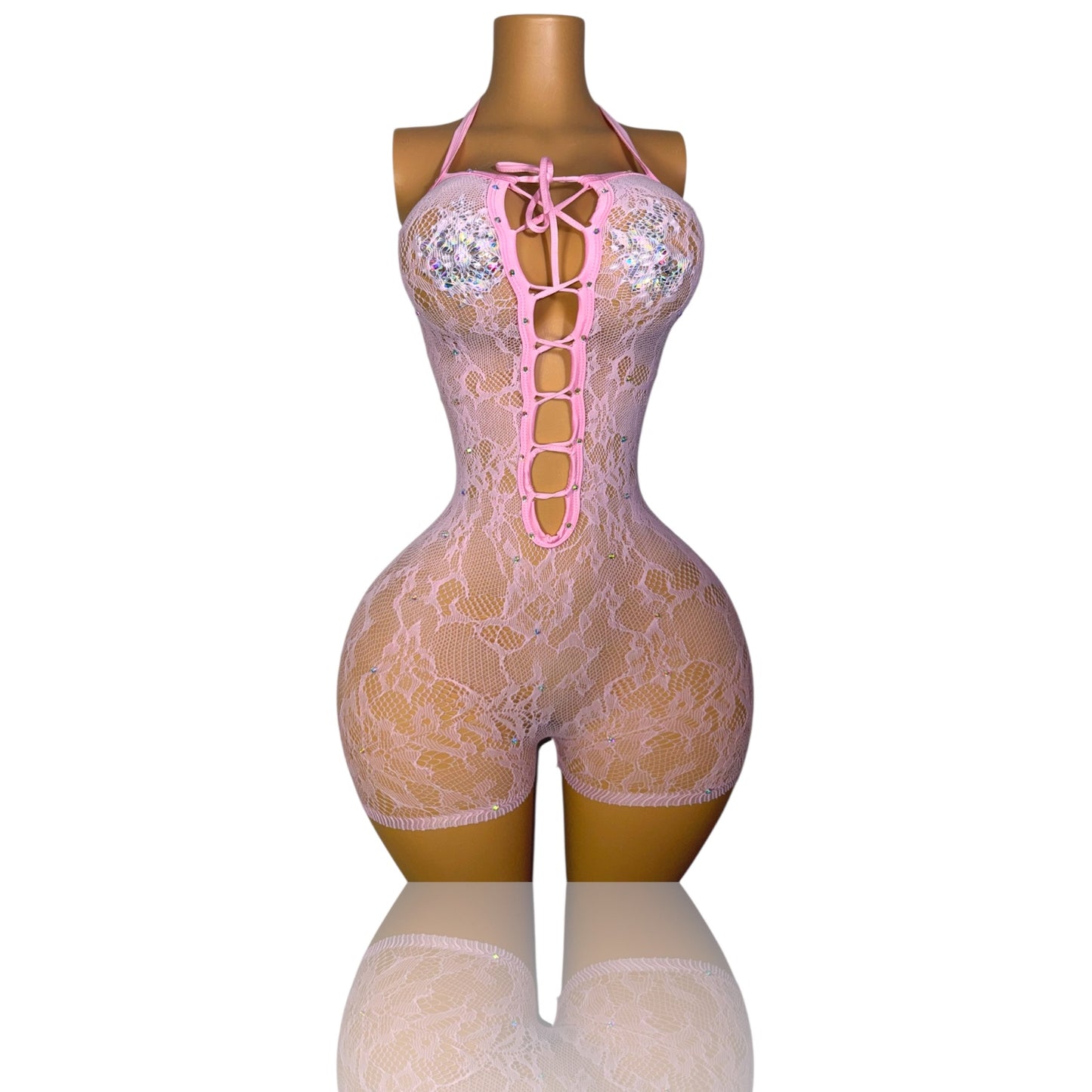 Hoodcess Lace Fishnet Backless Romper Fits XS-M