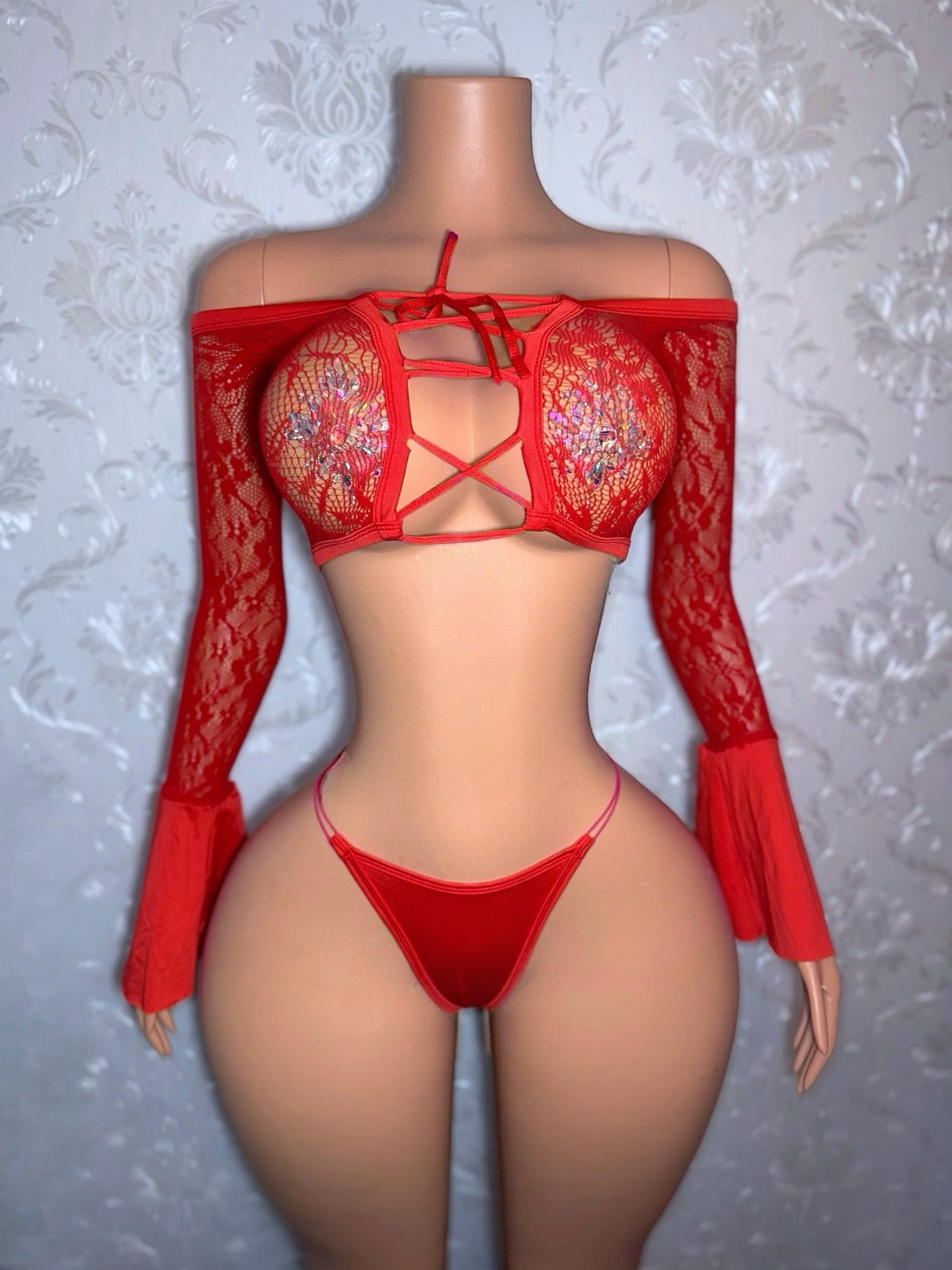 Bella Don — Lace Fishnet 2 Piece Bell Sleeve Set Fits XS-L