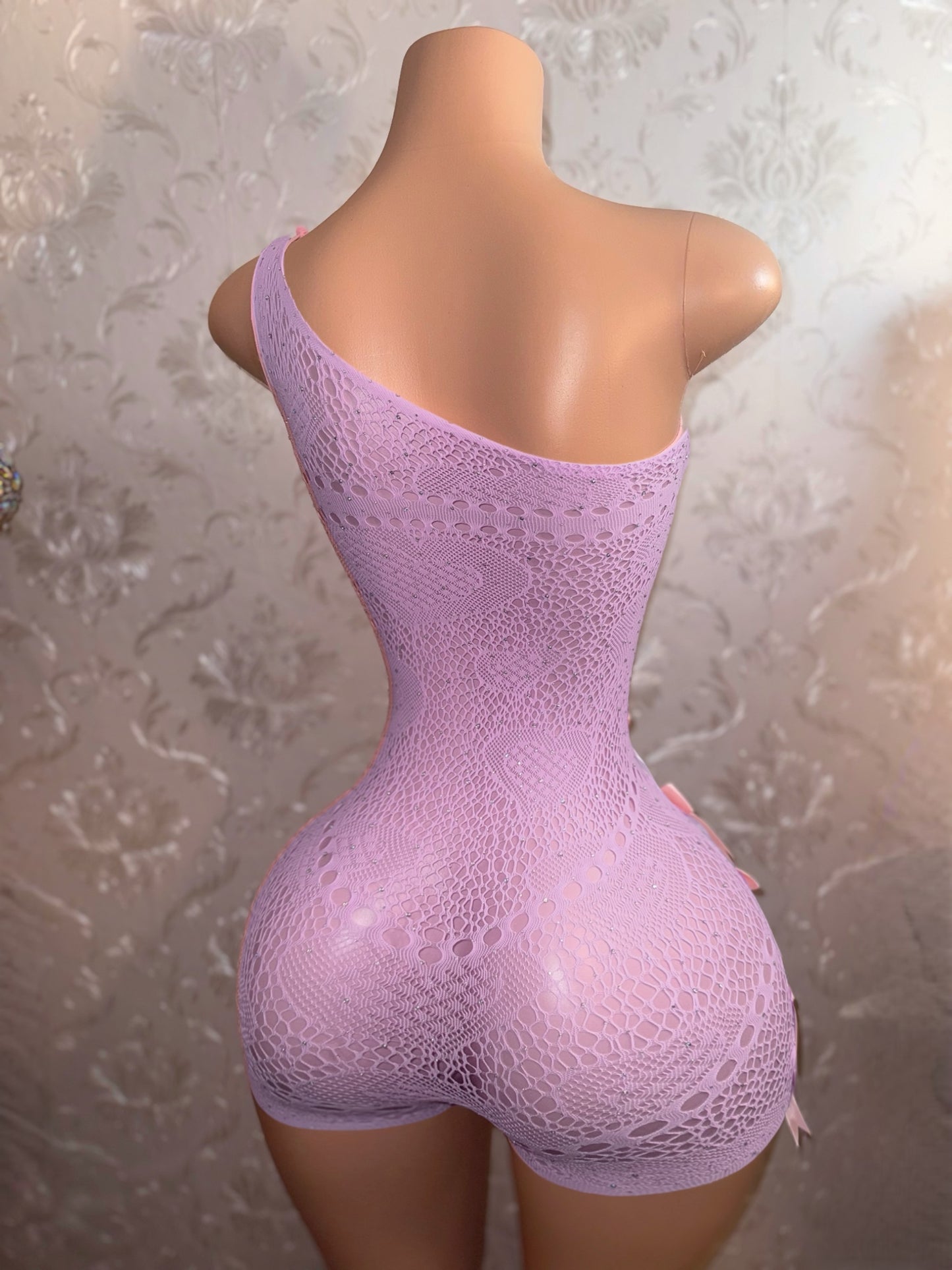 Jaidyn with Bows Hearts Lace Asymmetrical Romper Fits XS-XL