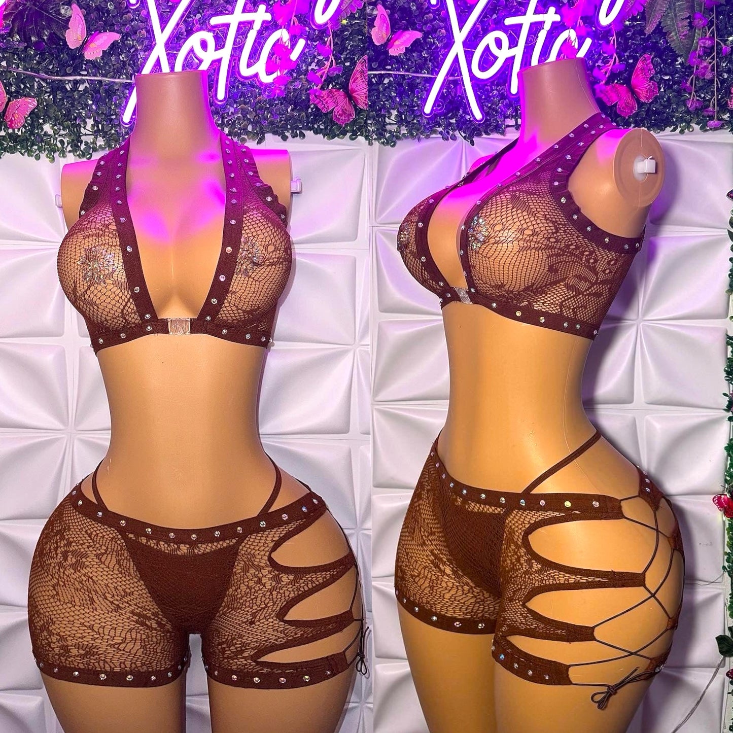 Ms. Daisy 3 Piece Lace Shorts Set With Thong Fits S-XL